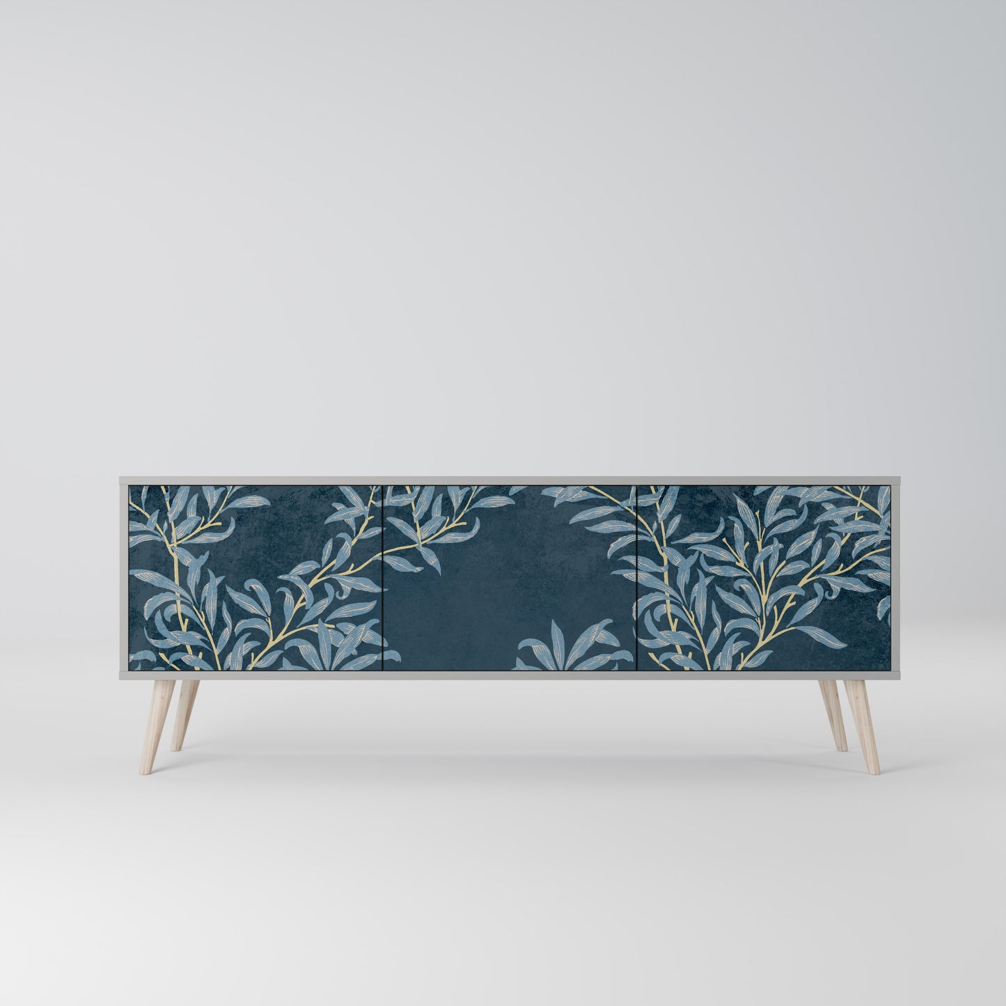BLUE LEAVES 3-dörrars TV-bänk i grå finish