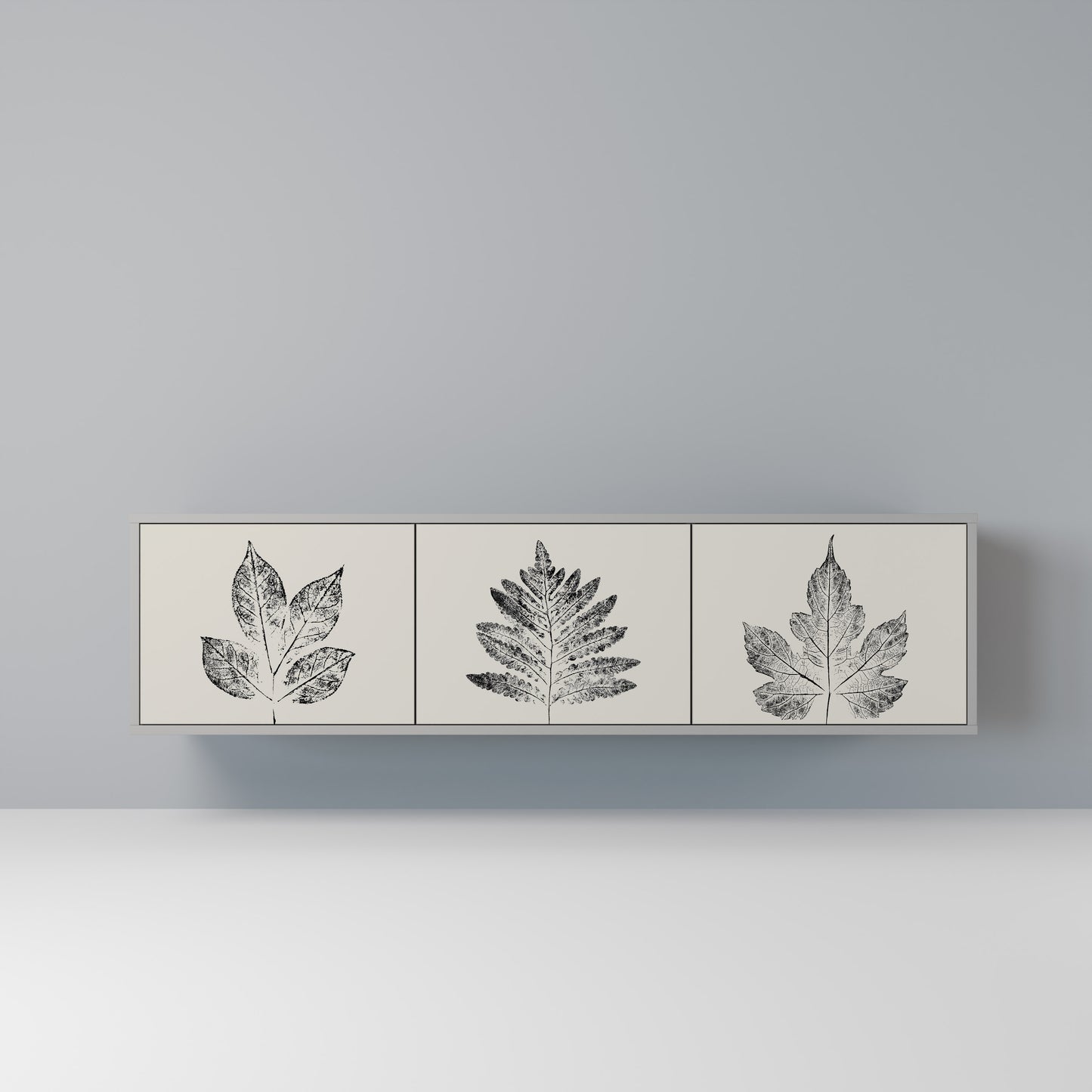 LEAFY STAMPS 3-dörrars TV-bänk i grå finish