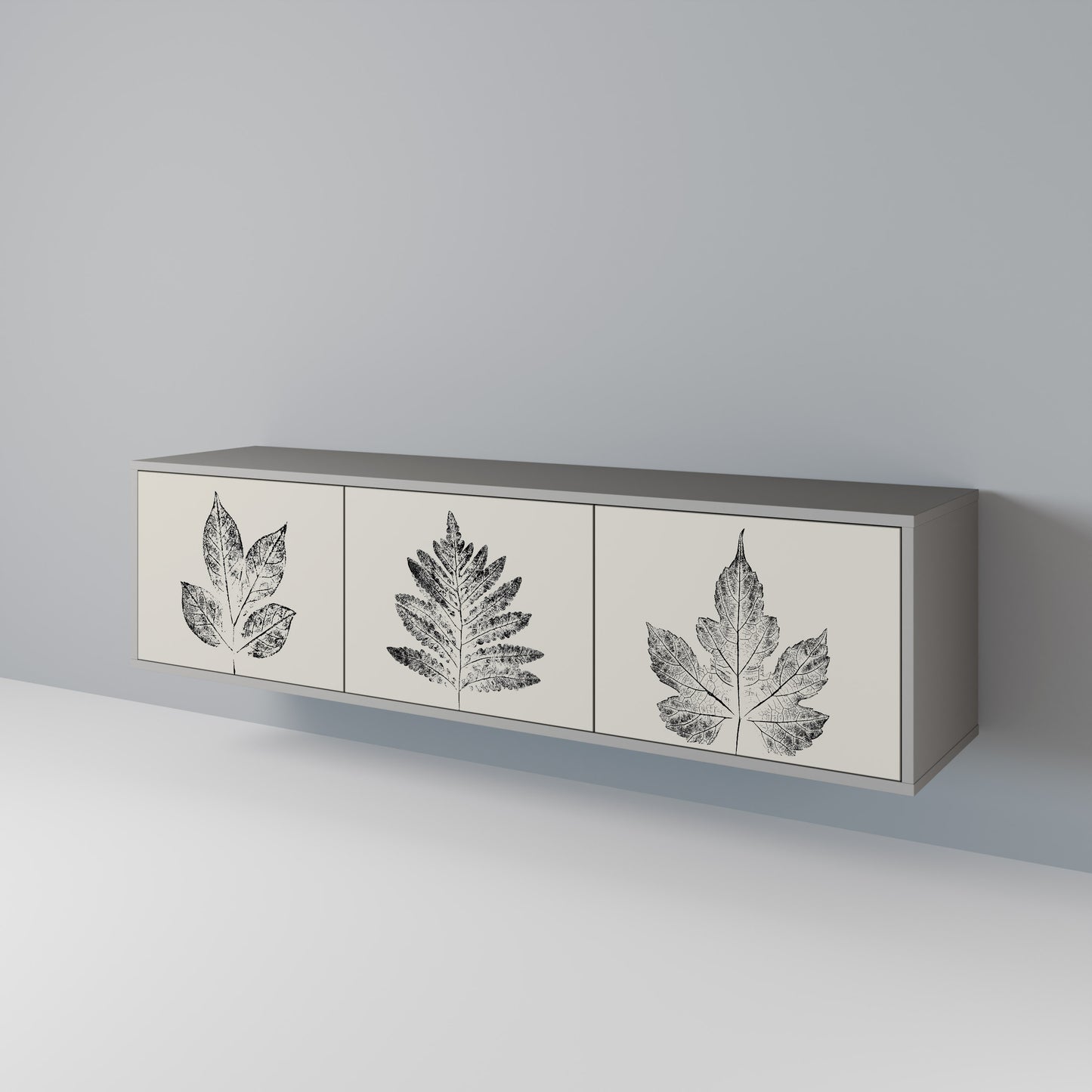 LEAFY STAMPS 3-dörrars TV-bänk i grå finish