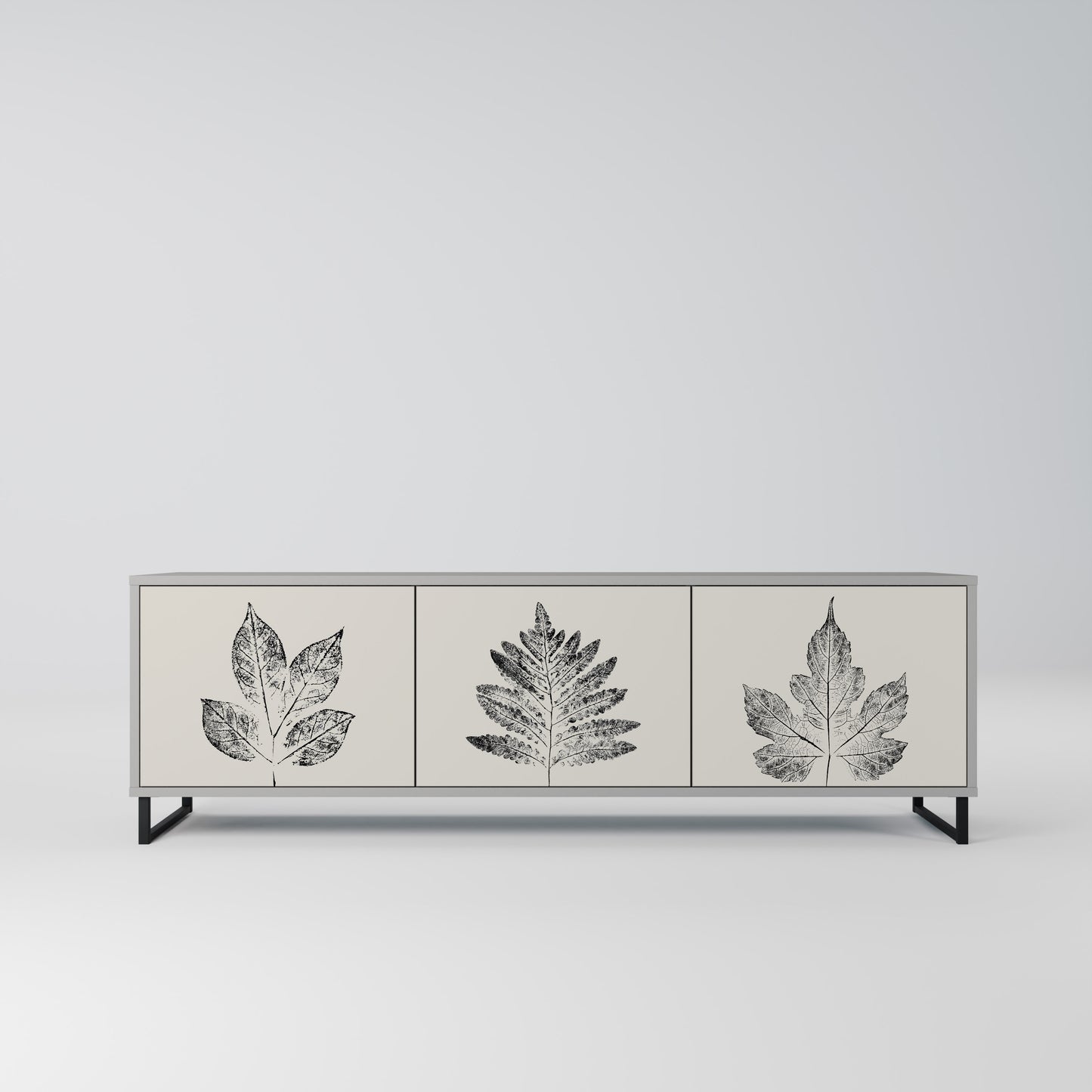LEAFY STAMPS 3-dörrars TV-bänk i grå finish