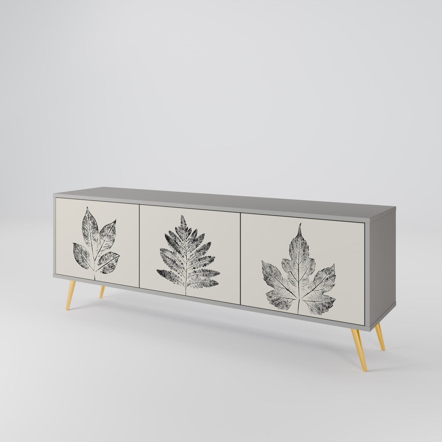 LEAFY STAMPS 3-dörrars TV-bänk i grå finish