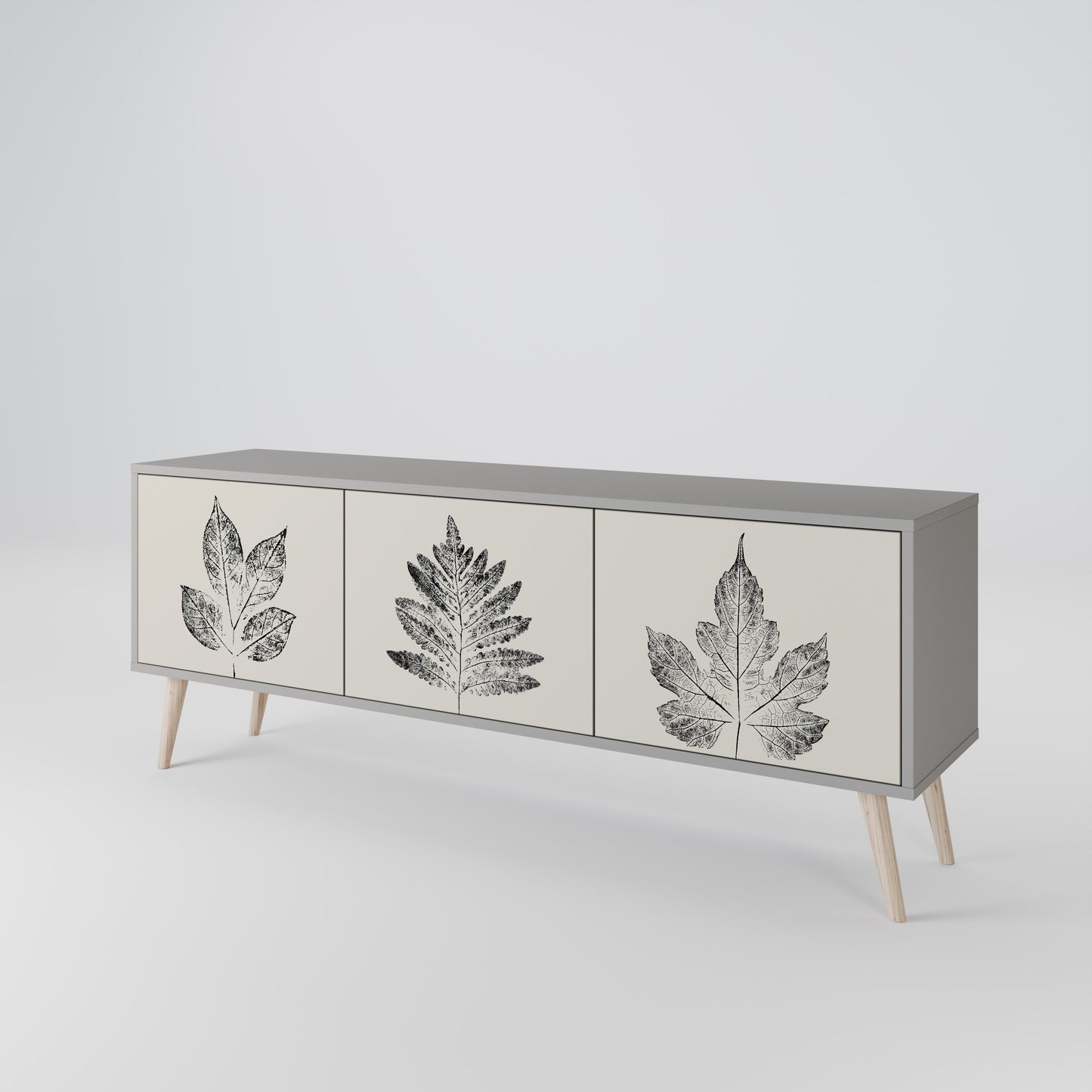 LEAFY STAMPS 3-dörrars TV-bänk i grå finish