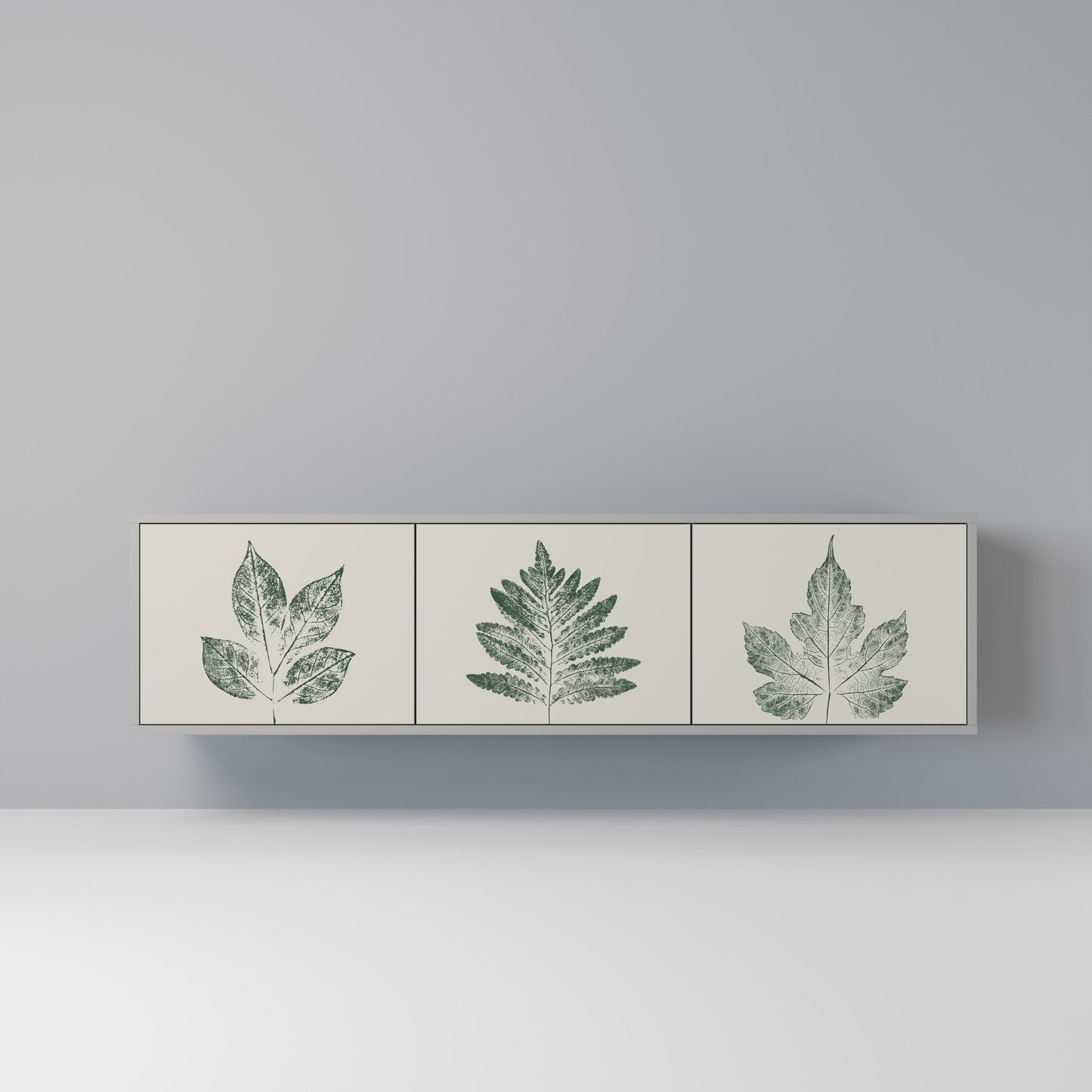 GREEN LEAFY STAMPS 3-dörrars TV-bänk i grå finish