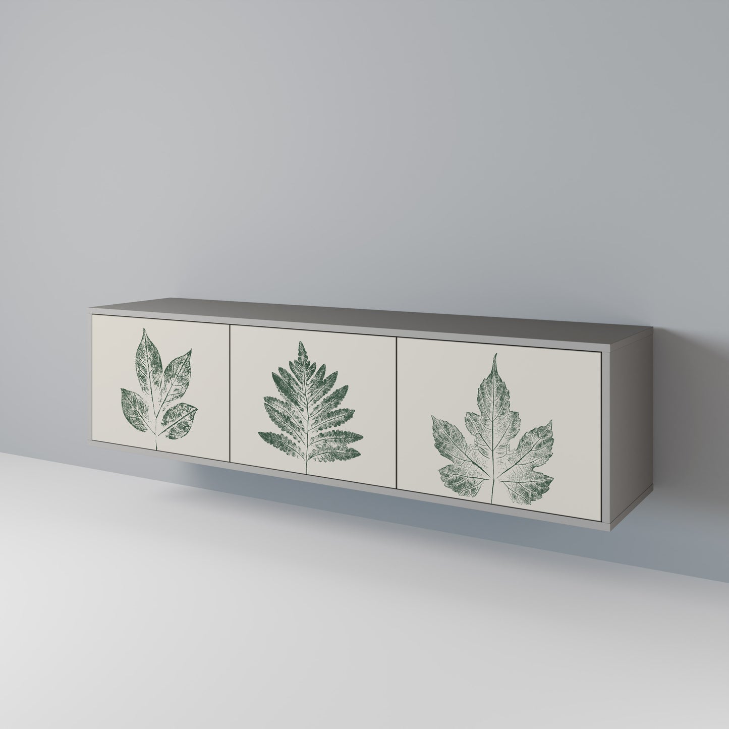 GREEN LEAFY STAMPS 3-dörrars TV-bänk i grå finish