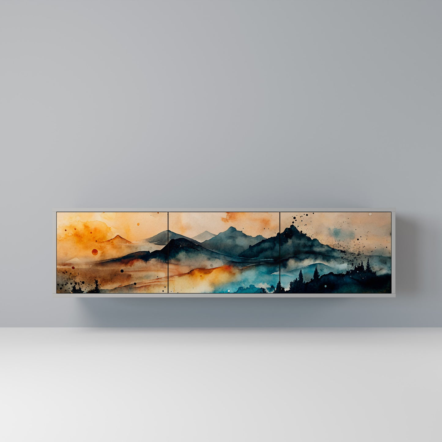 OMINOUS MOUNTAINS 3-dörrars TV-bänk i grå finish