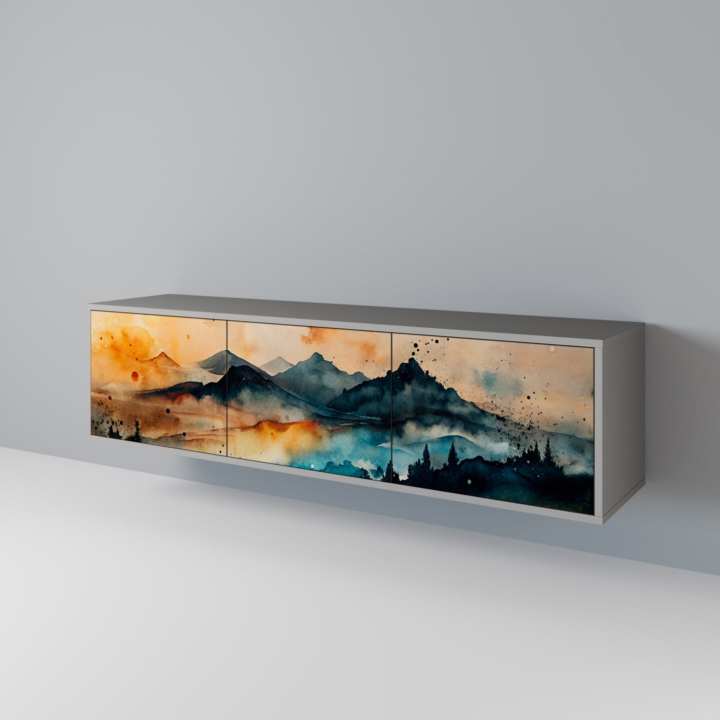 OMINOUS MOUNTAINS 3-dörrars TV-bänk i grå finish