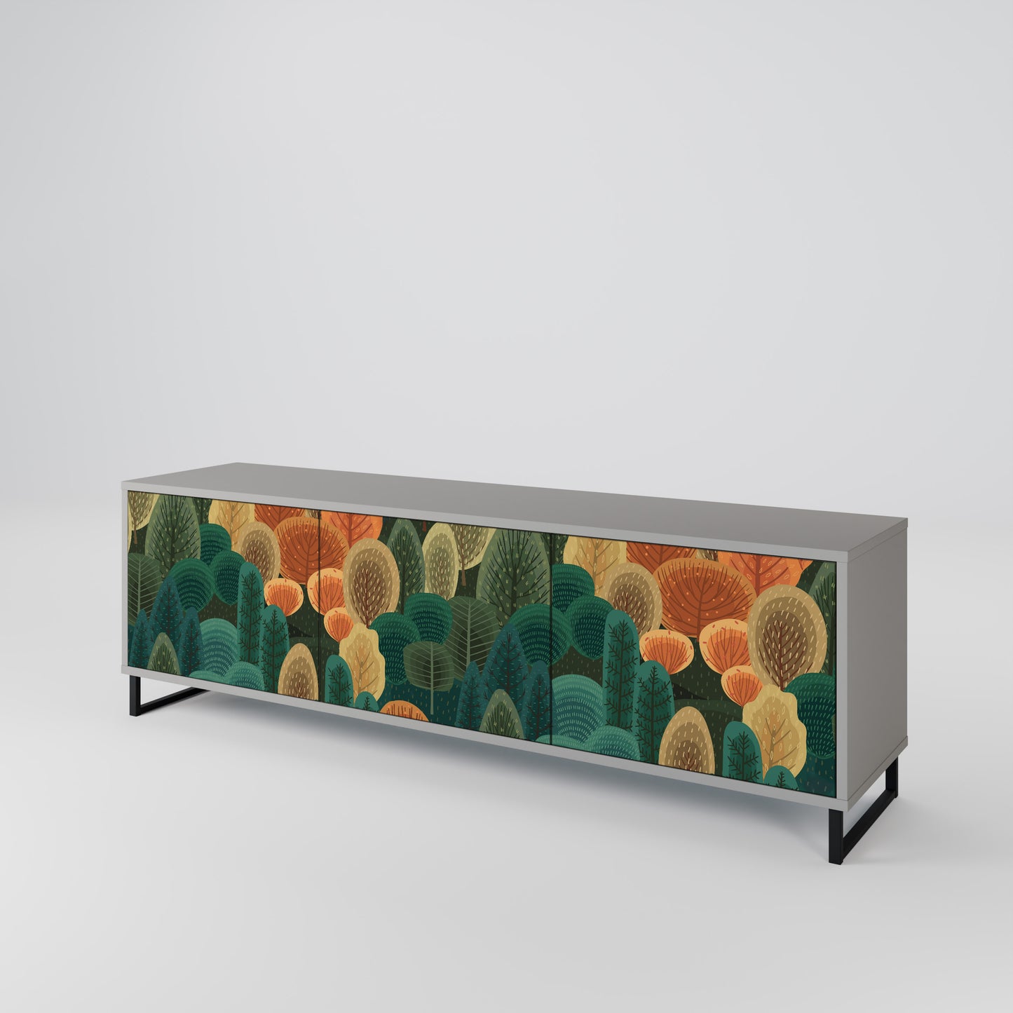 AUTUMN KALEIDOSCOPE 3-Door TV Stand in Grey Finish