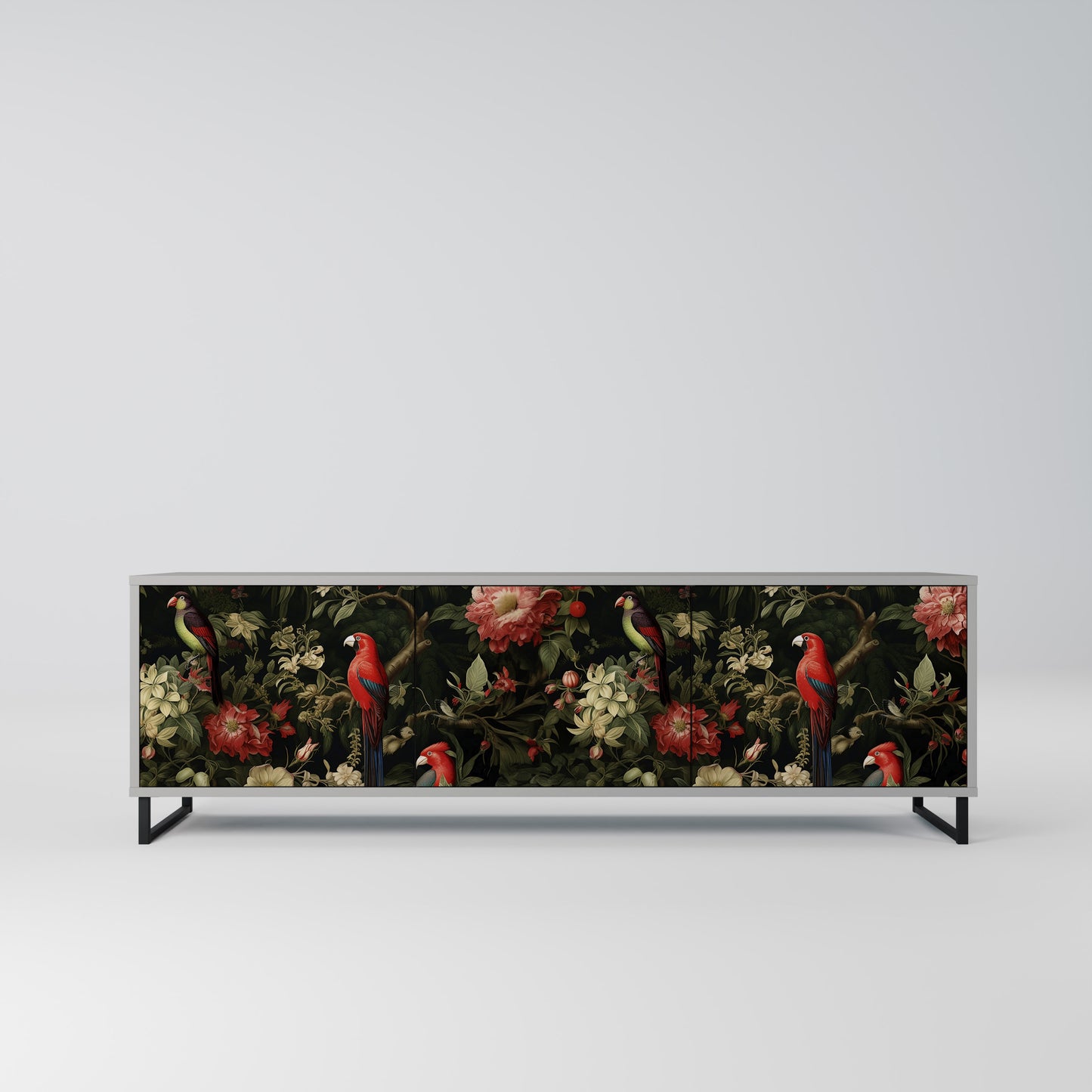 AVIAN GREENERY 3-Door TV Stand in Grey Finish