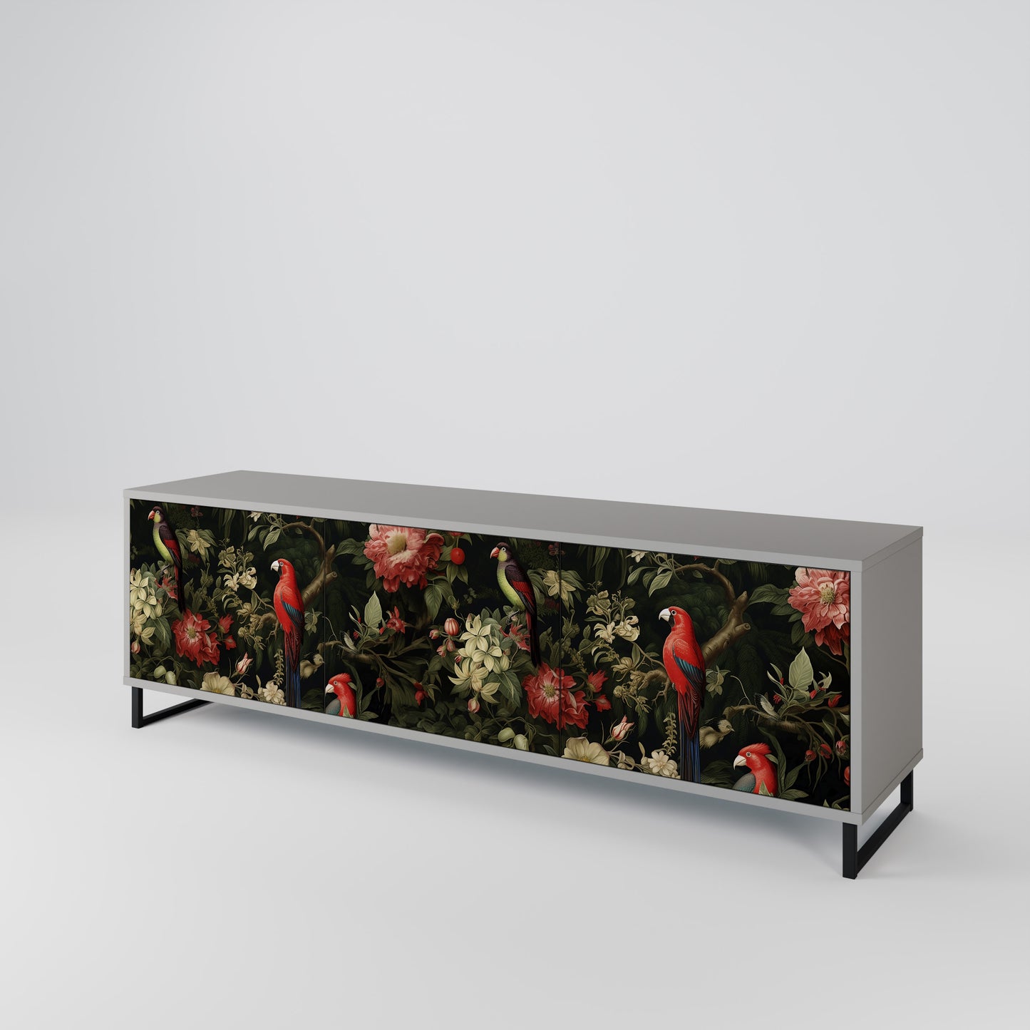 AVIAN GREENERY 3-Door TV Stand in Grey Finish