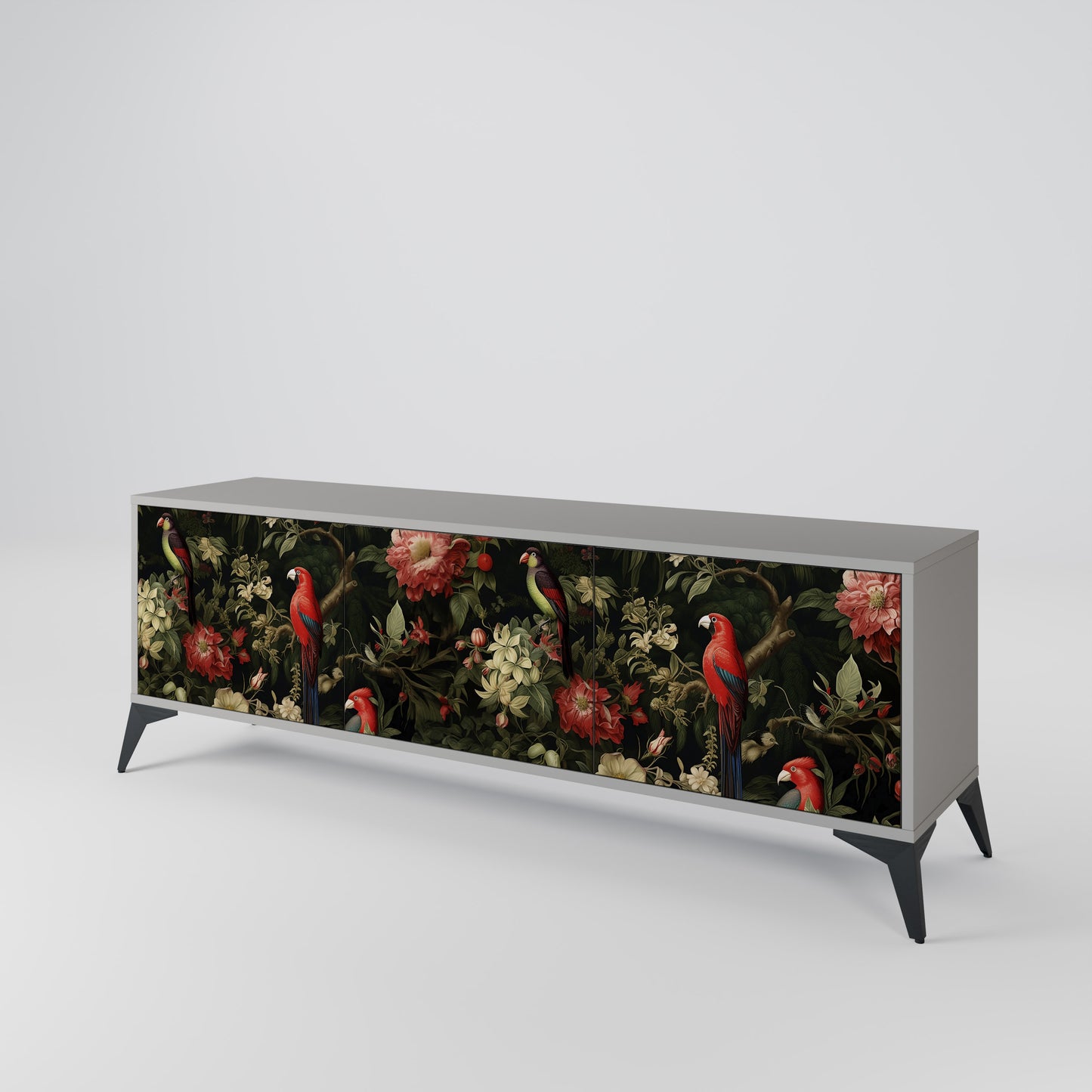 AVIAN GREENERY 3-Door TV Stand in Grey Finish