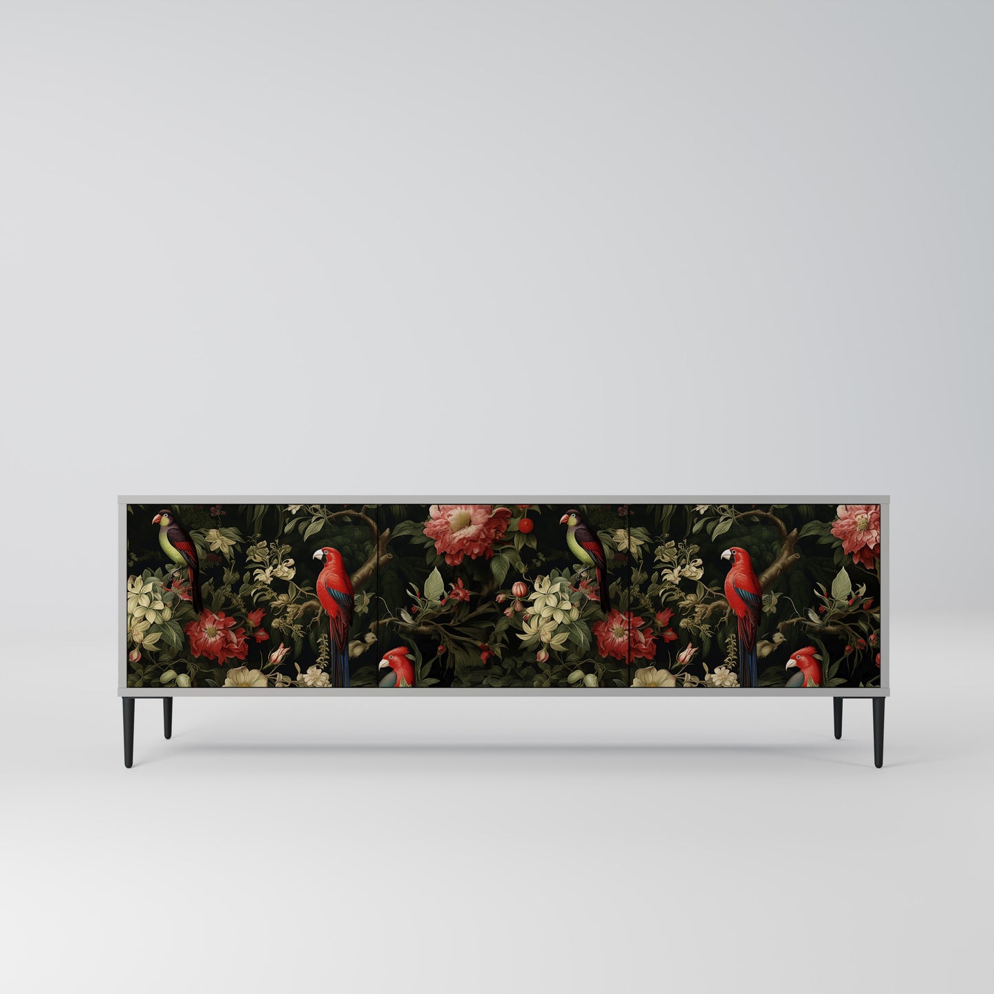 AVIAN GREENERY 3-Door TV Stand in Grey Finish