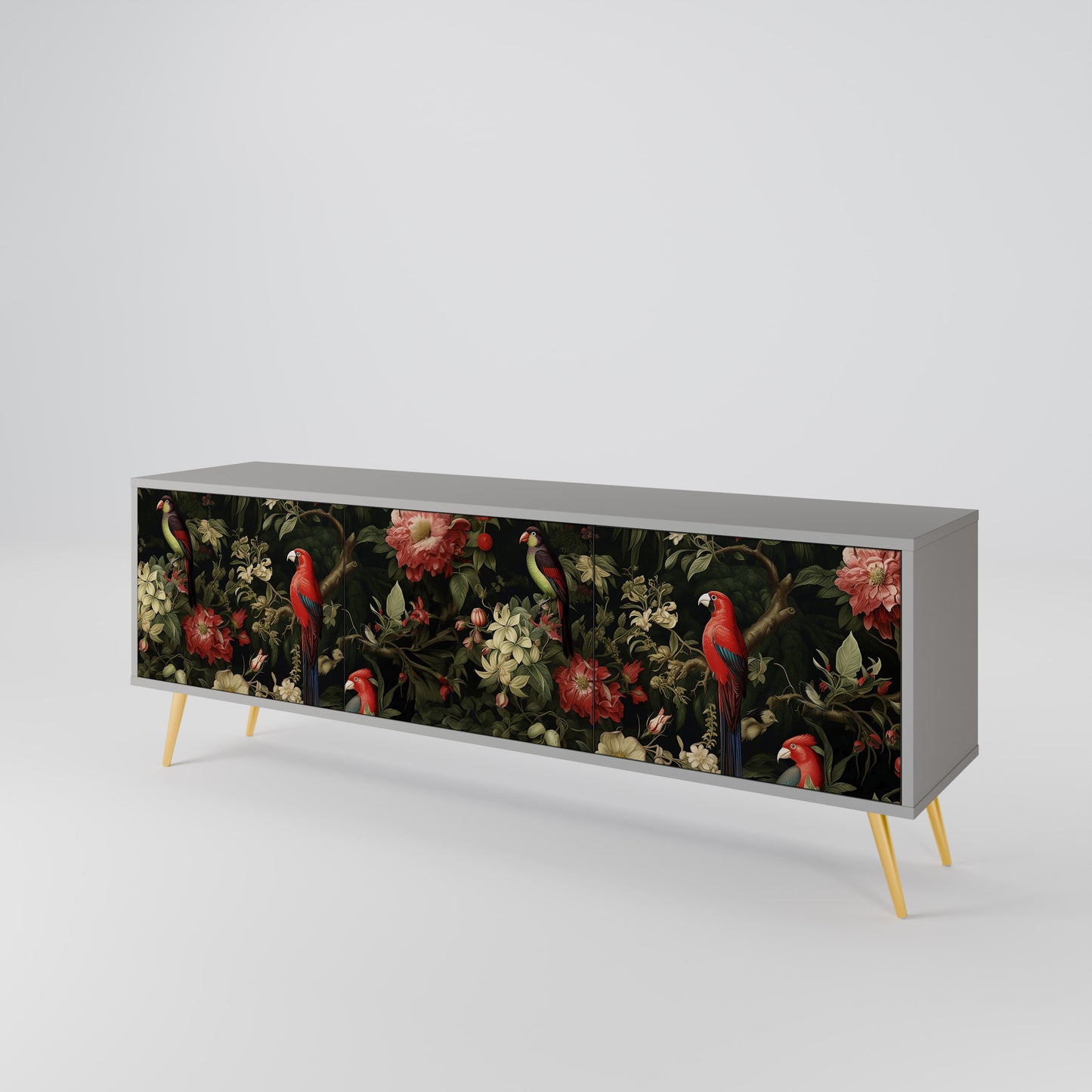 AVIAN GREENERY 3-Door TV Stand in Grey Finish
