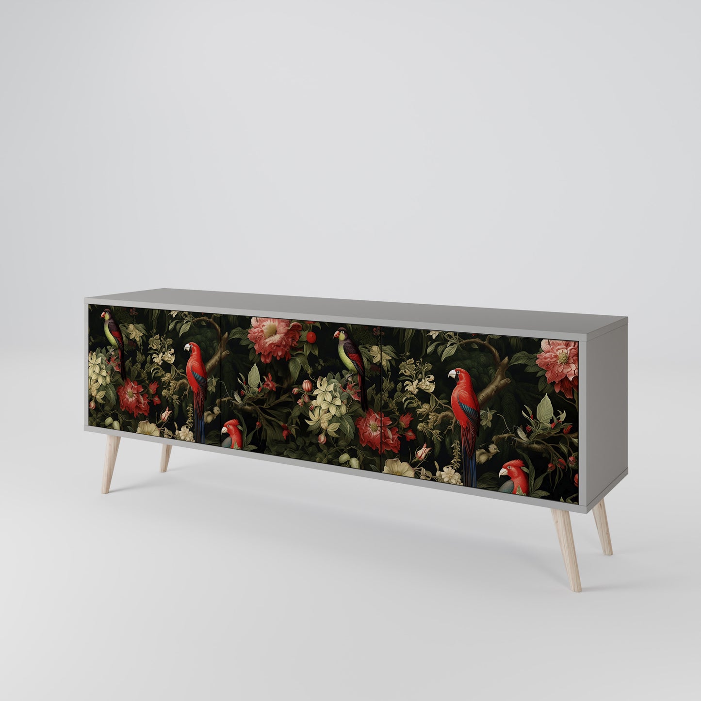 AVIAN GREENERY 3-Door TV Stand in Grey Finish
