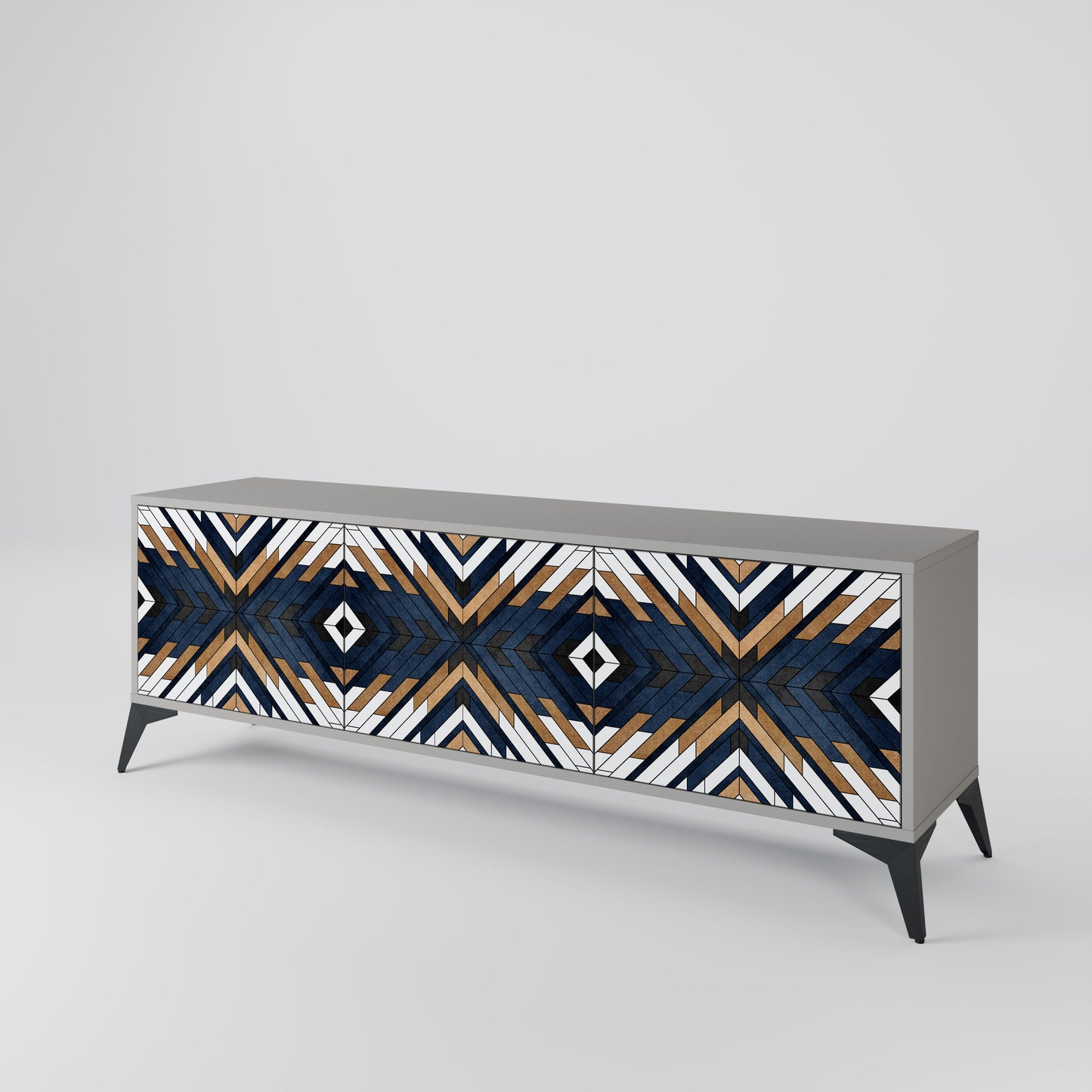 ARTFUL GEOMETRY 3-Door TV Stand in Grey Finish