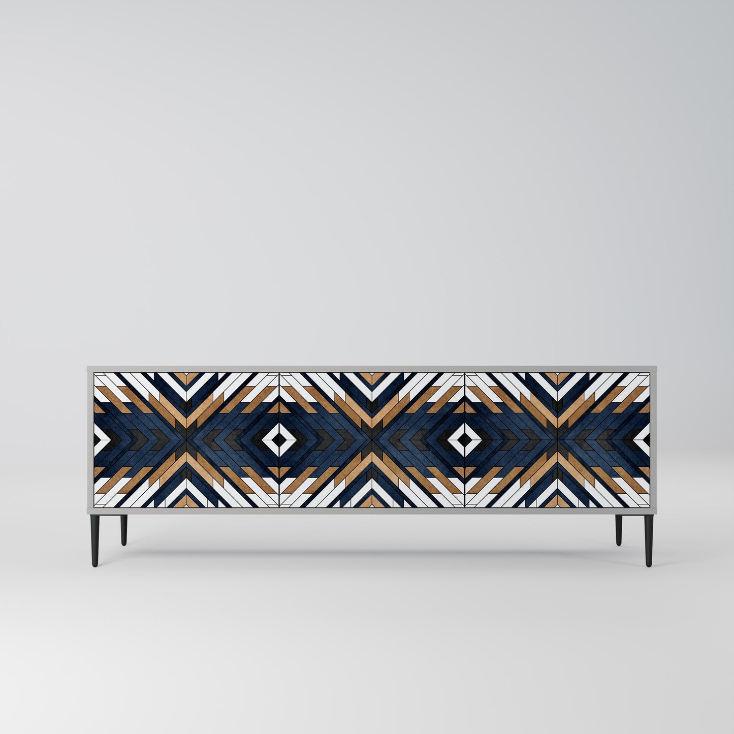 ARTFUL GEOMETRY 3-Door TV Stand in Grey Finish