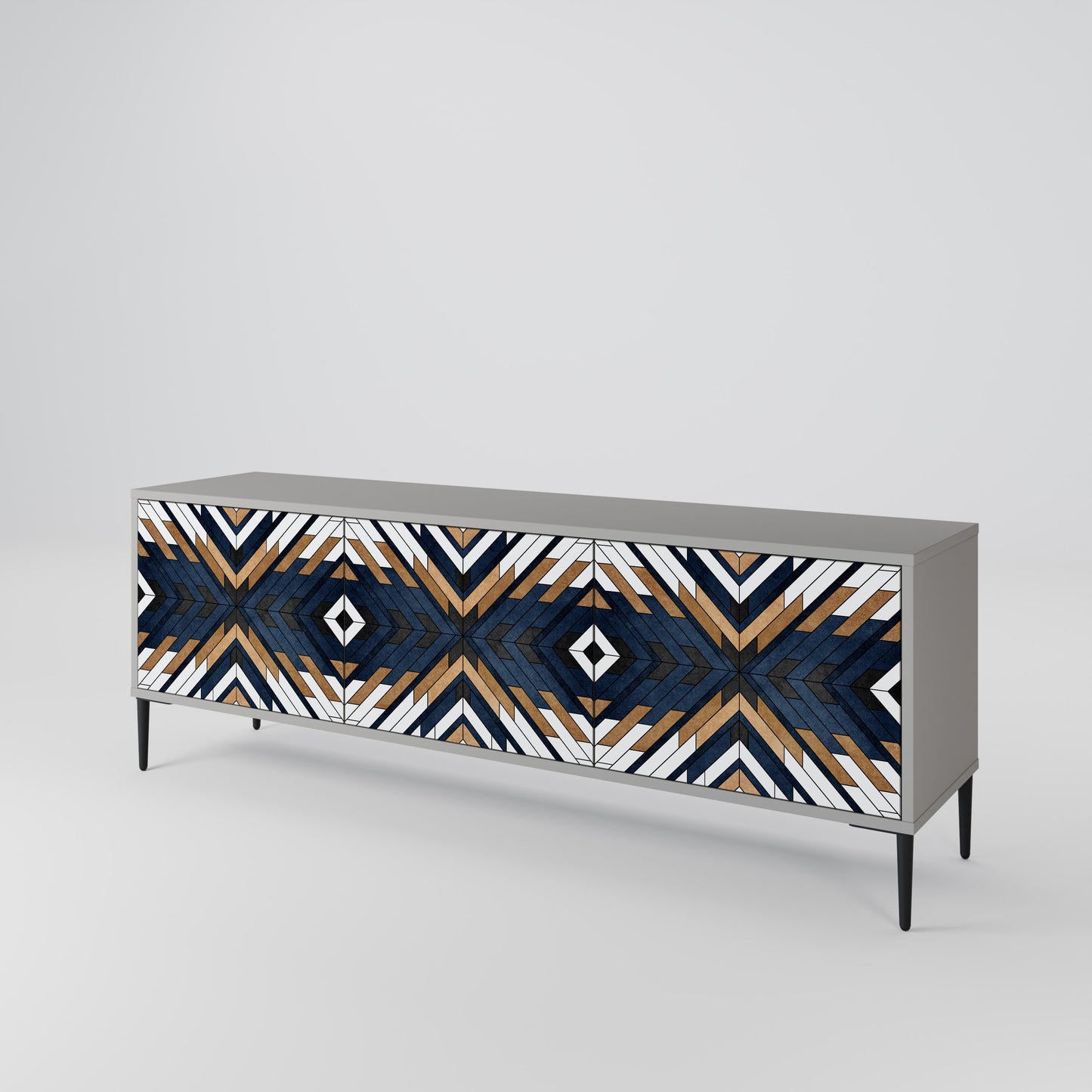 ARTFUL GEOMETRY 3-Door TV Stand in Grey Finish