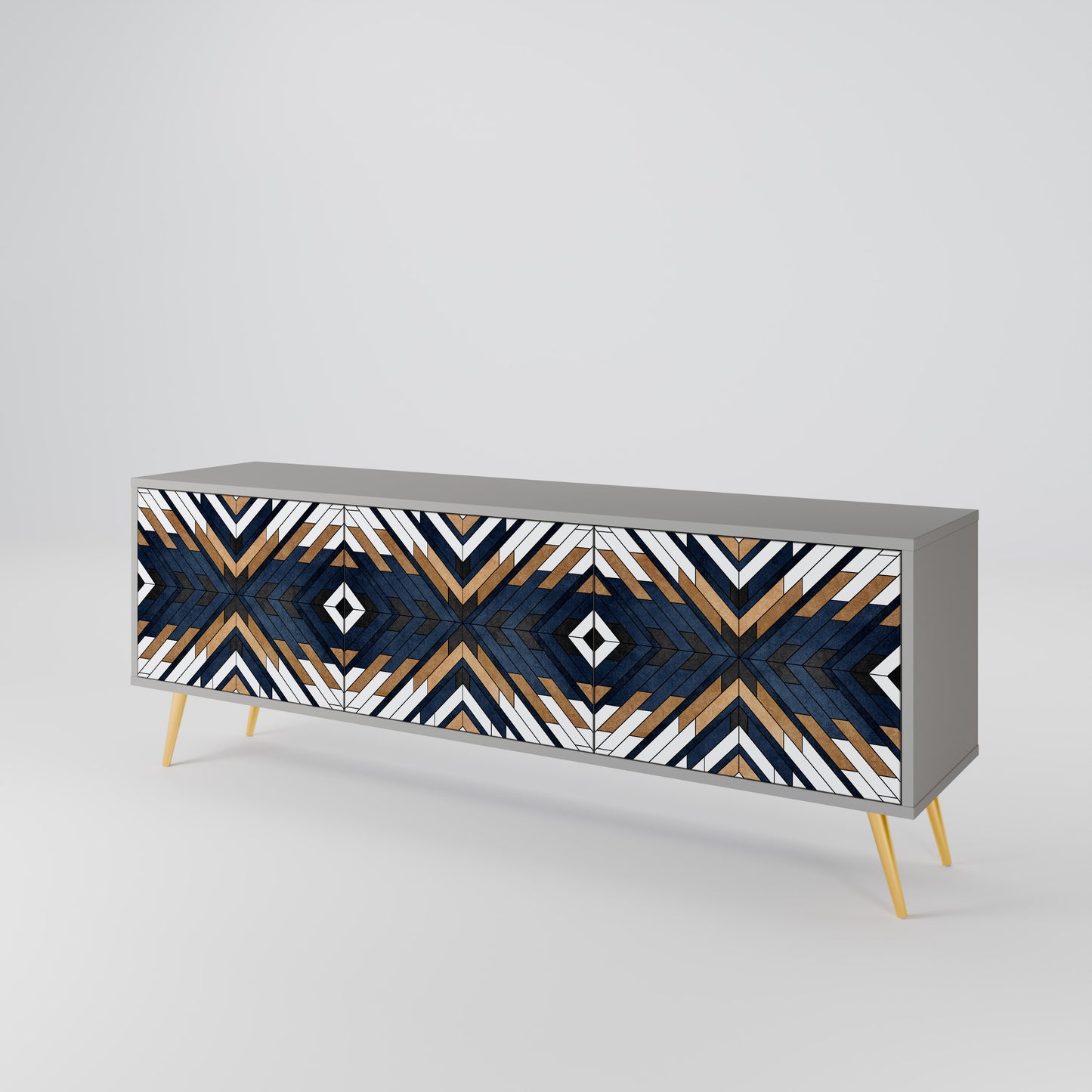 ARTFUL GEOMETRY 3-Door TV Stand in Grey Finish