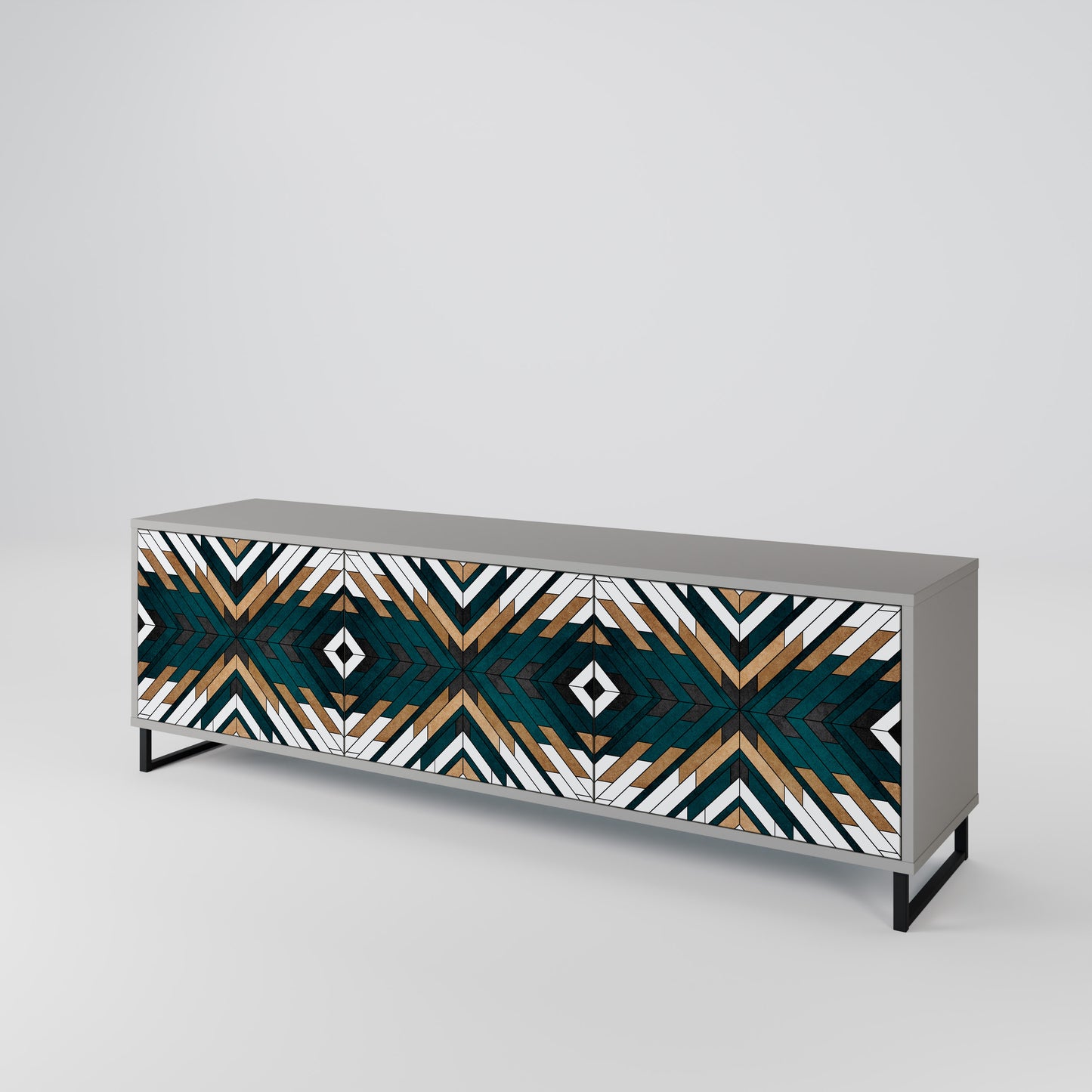 ARTISTIC GEOMETRY 3-Door TV Stand in Grey Finish