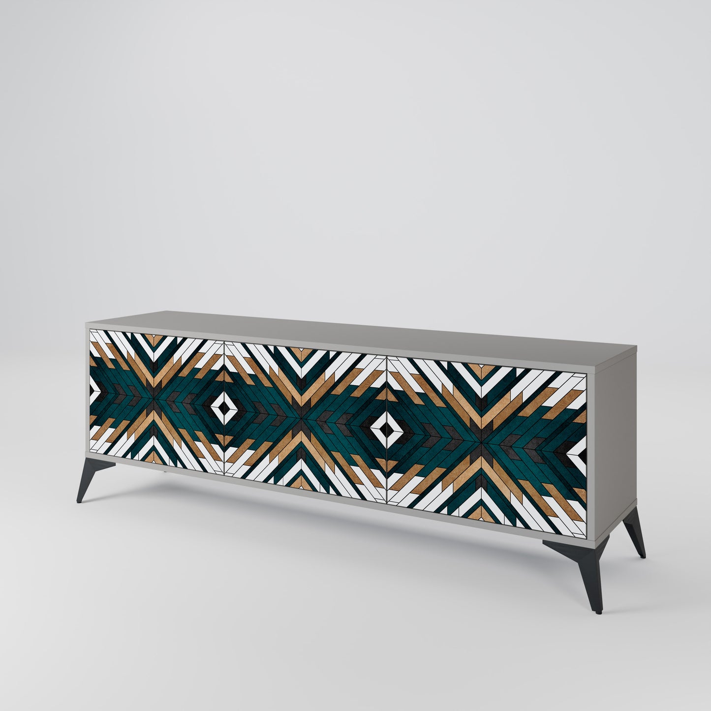 ARTISTIC GEOMETRY 3-Door TV Stand in Grey Finish