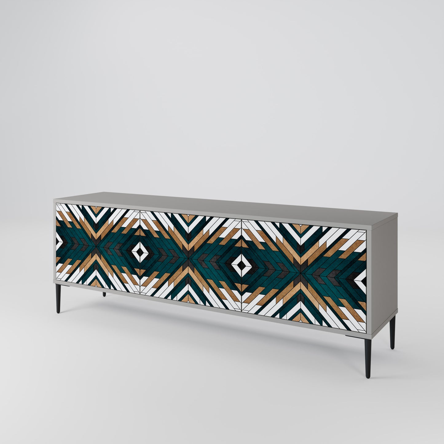 ARTISTIC GEOMETRY 3-Door TV Stand in Grey Finish