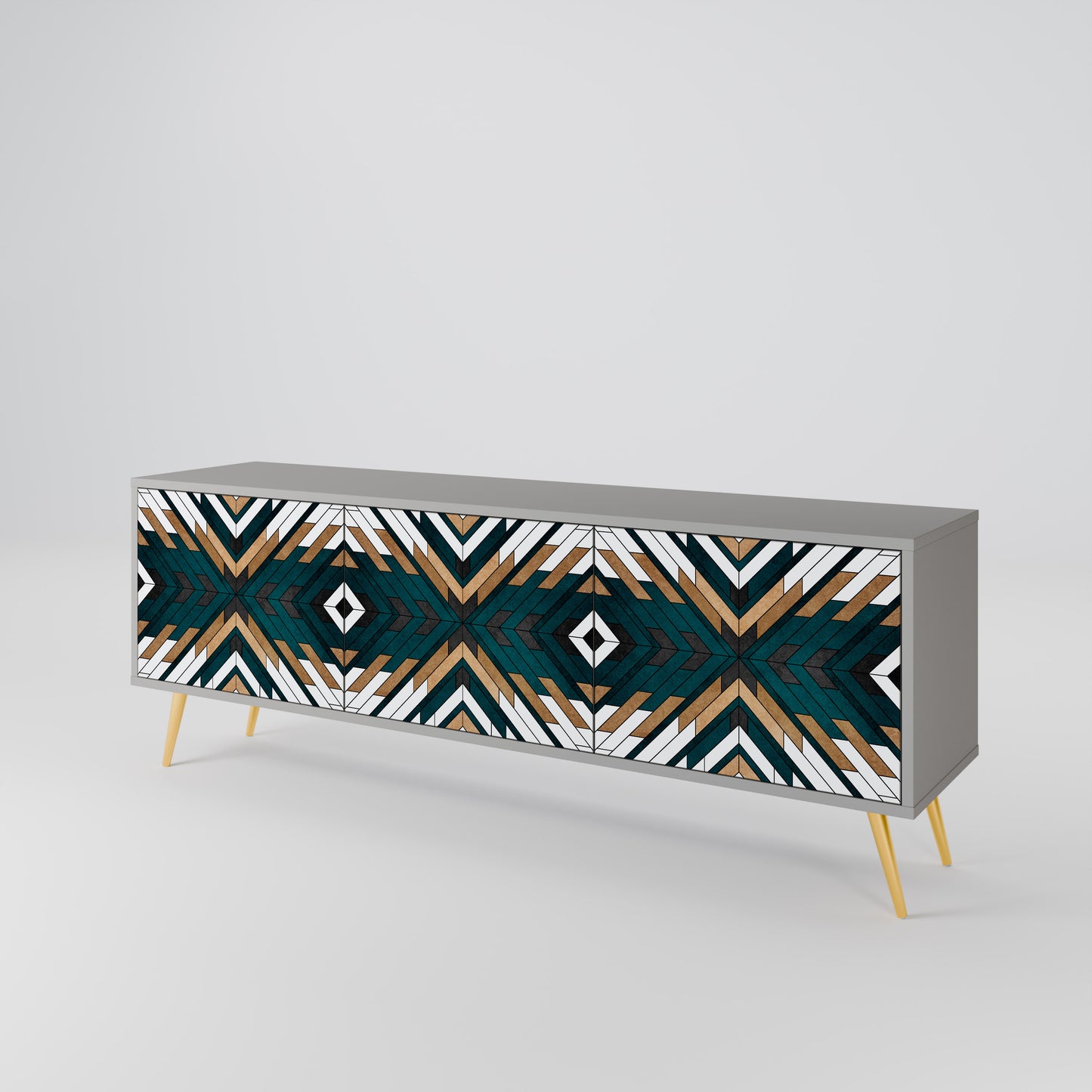 ARTISTIC GEOMETRY 3-Door TV Stand in Grey Finish
