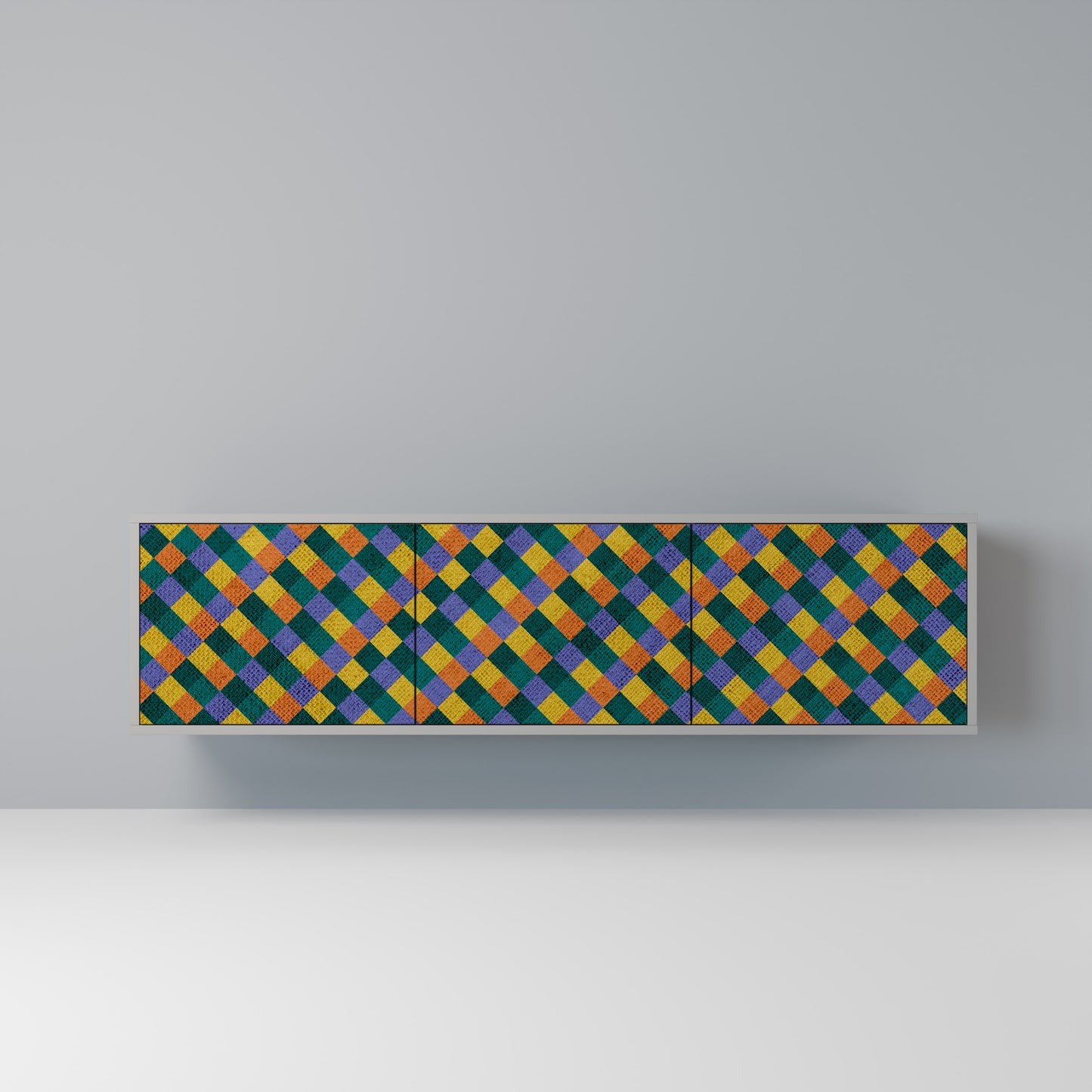 PAINTED SQUARES MIX 3-dörrars TV-bänk i grå finish
