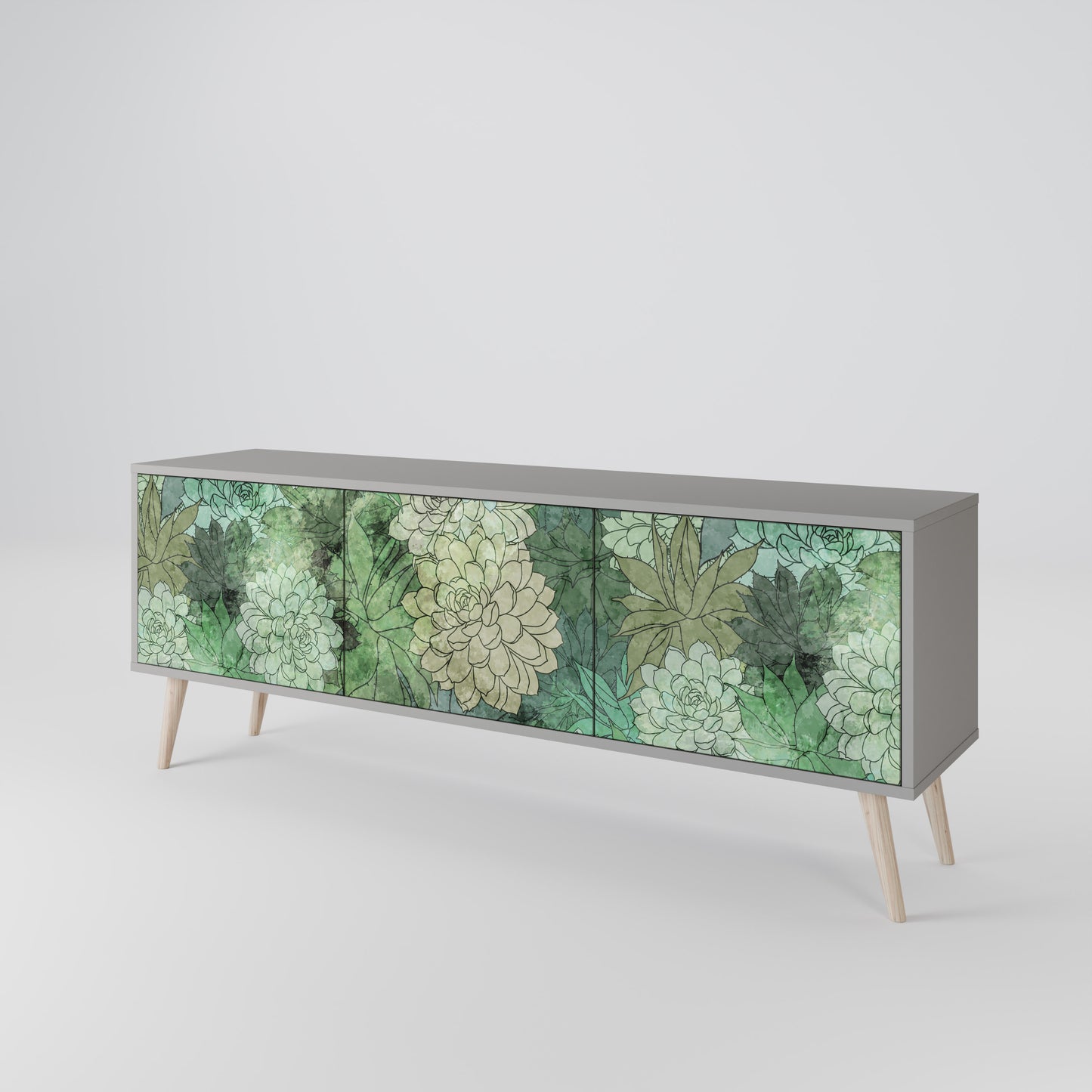 SUCCULENT CLUSTER 3-dörrars TV-bänk i grå finish