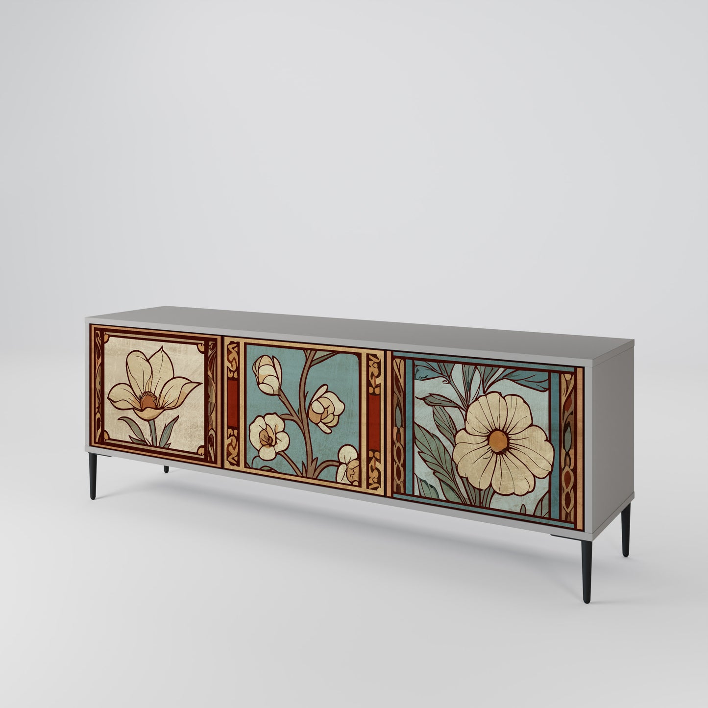 TIMELESS FLORA 3-Door TV Stand in Grey Finish
