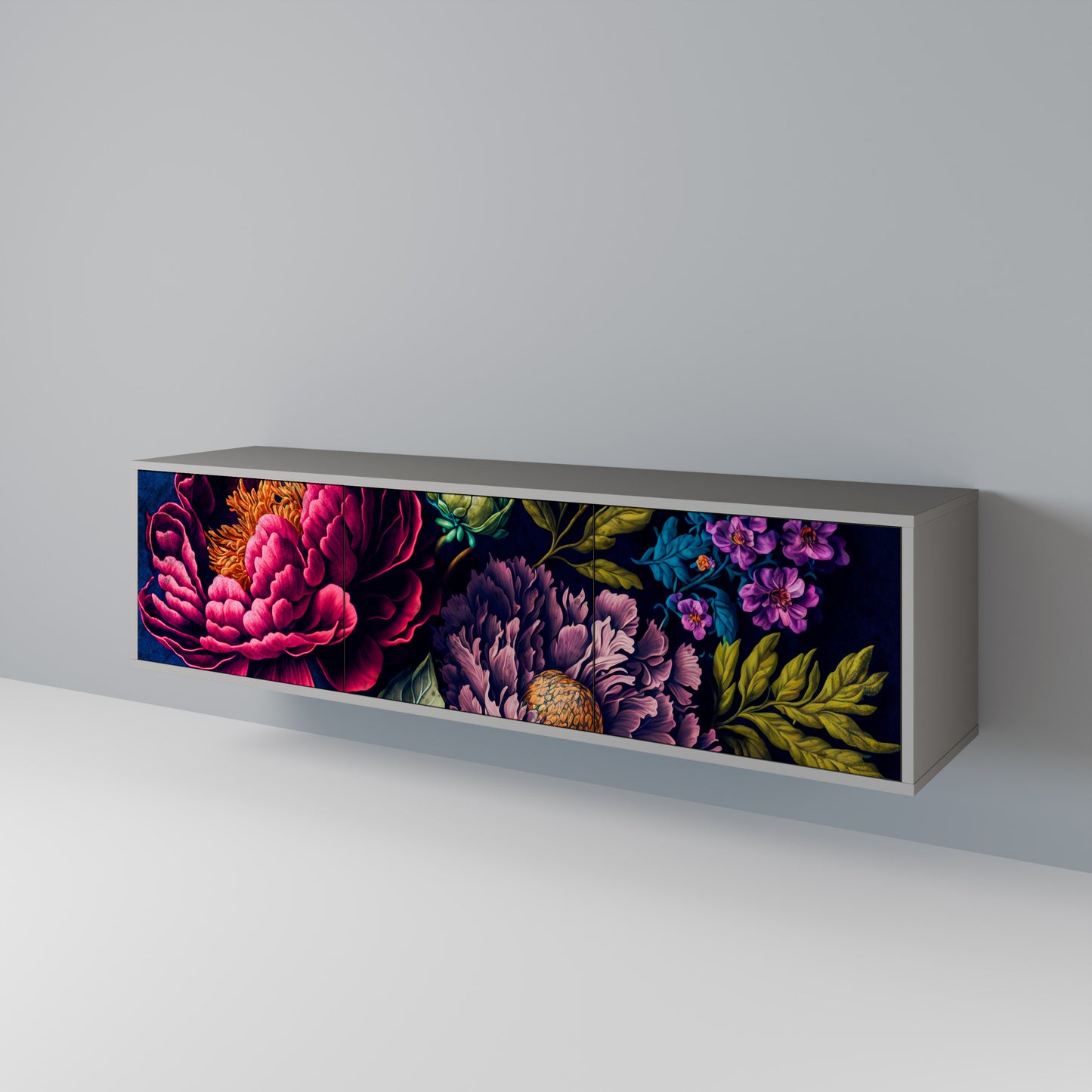 BLOOMING ELEGANCE 3-dörrars TV-bänk i grå finish