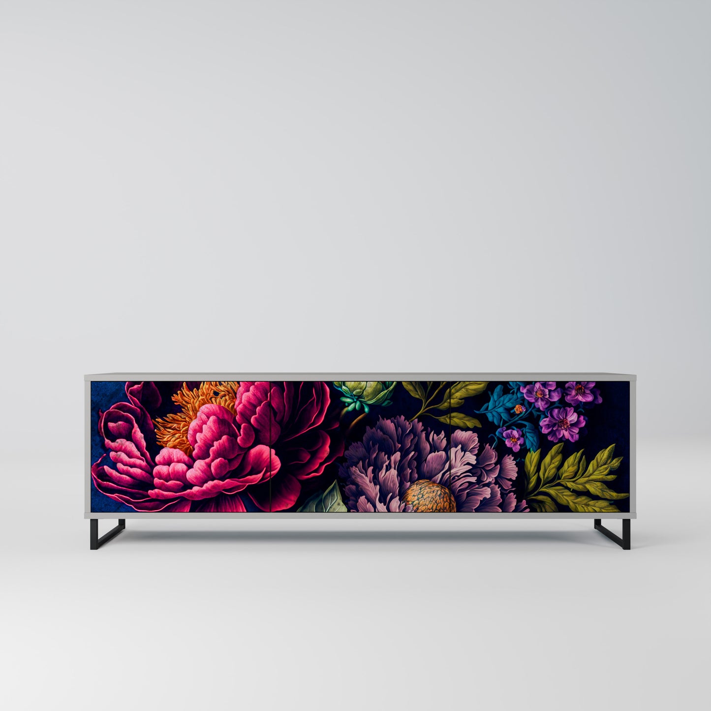 BLOOMING ELEGANCE 3-dörrars TV-bänk i grå finish