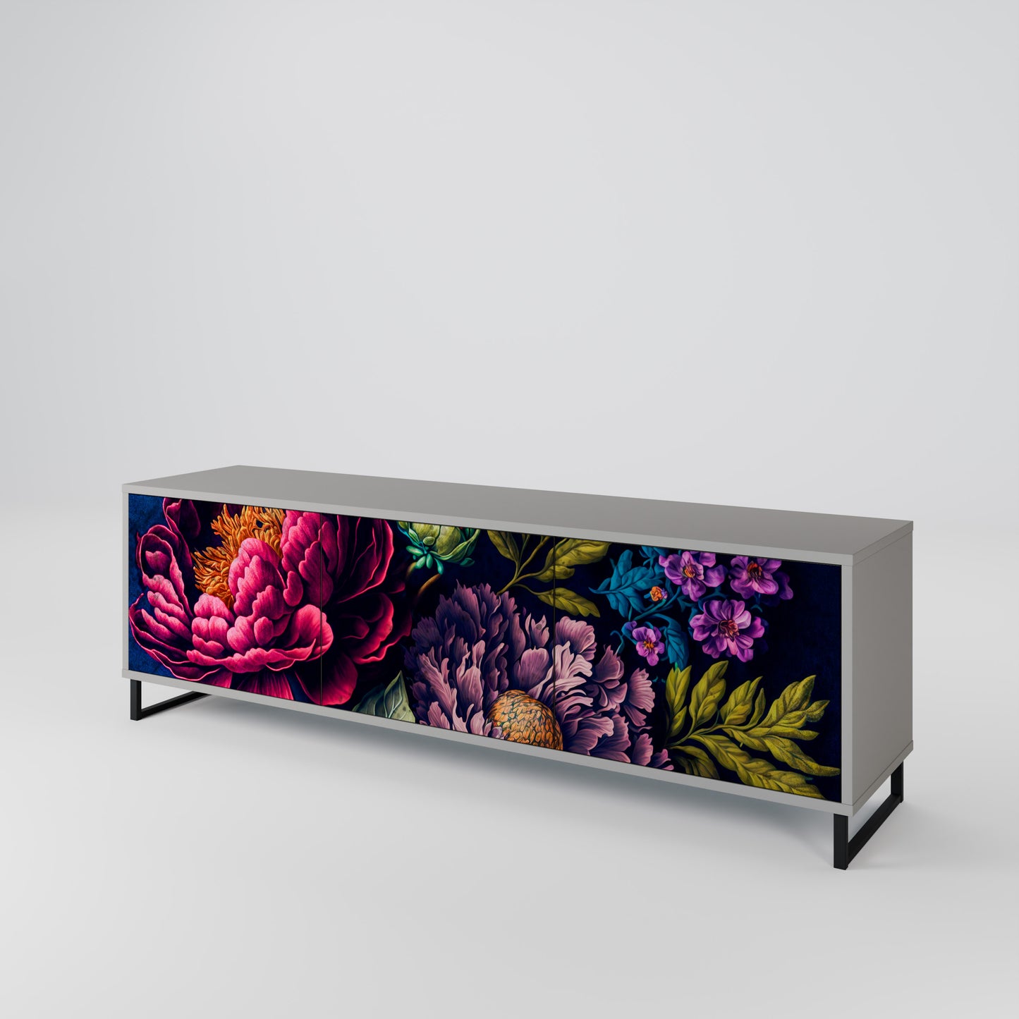 BLOOMING ELEGANCE 3-dörrars TV-bänk i grå finish