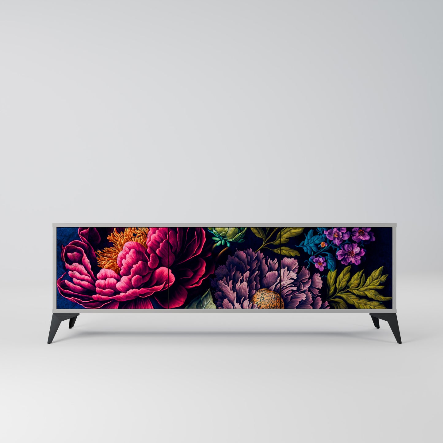 BLOOMING ELEGANCE 3-dörrars TV-bänk i grå finish