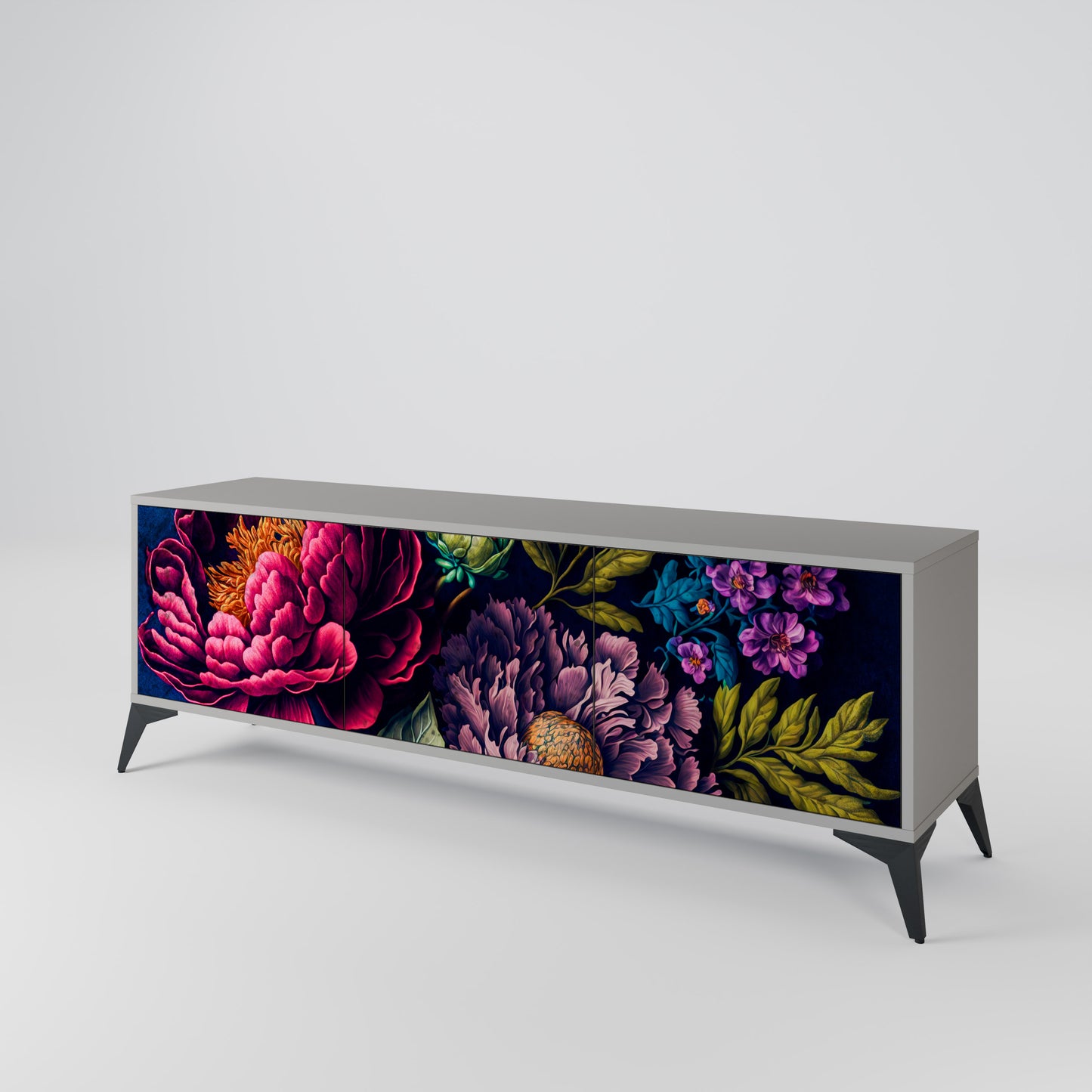 BLOOMING ELEGANCE 3-dörrars TV-bänk i grå finish