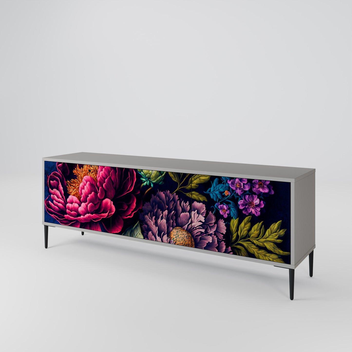 BLOOMING ELEGANCE 3-dörrars TV-bänk i grå finish