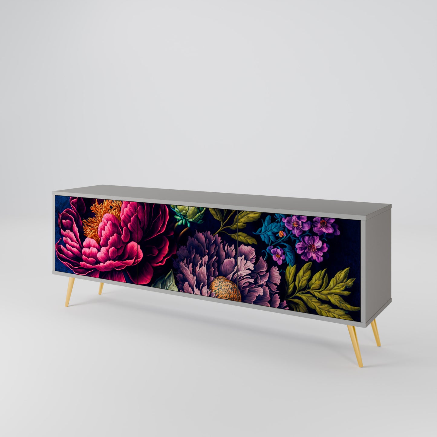 BLOOMING ELEGANCE 3-dörrars TV-bänk i grå finish