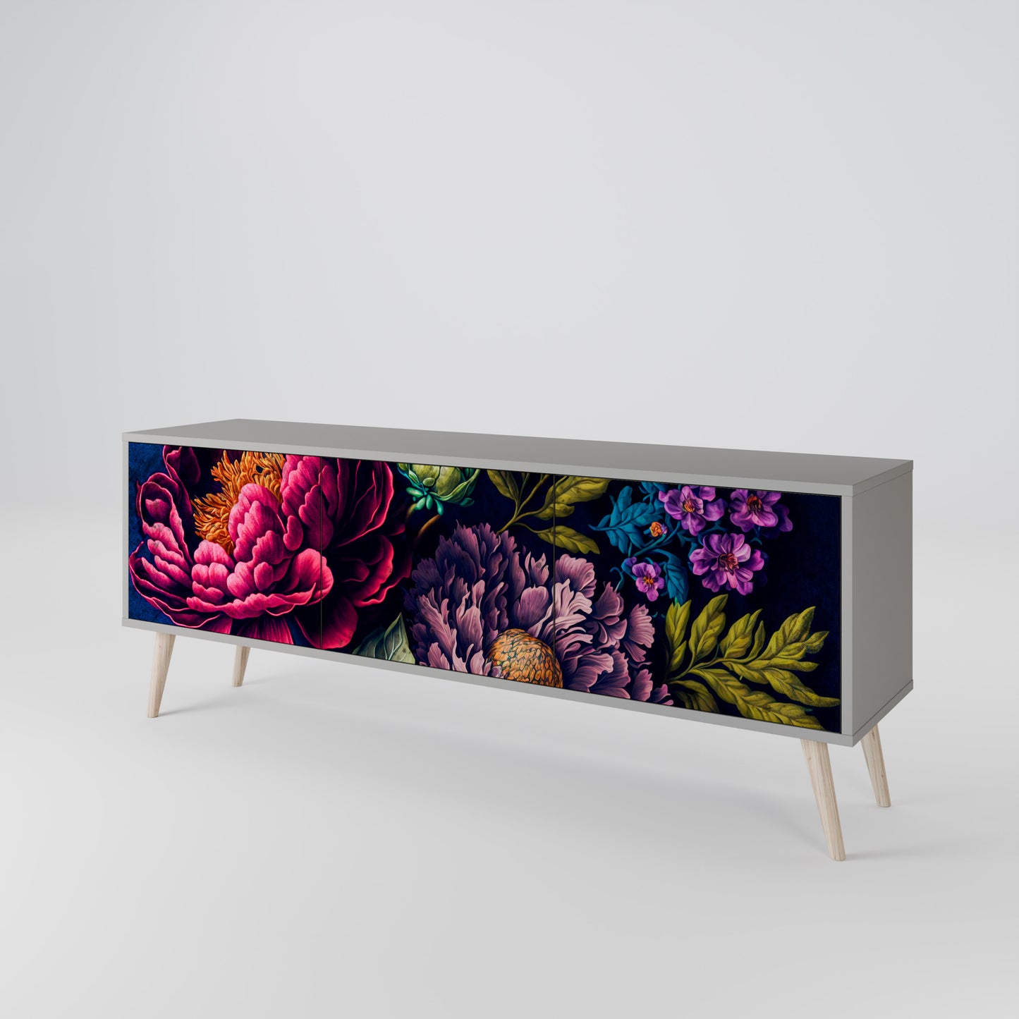 BLOOMING ELEGANCE 3-dörrars TV-bänk i grå finish