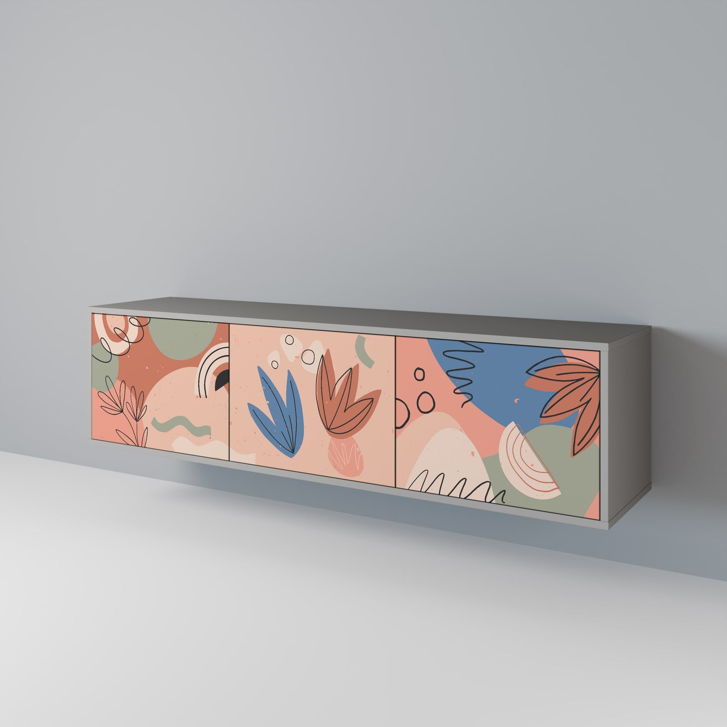 PASTEL DESTINY 3-dörrars TV-bänk i grå finish