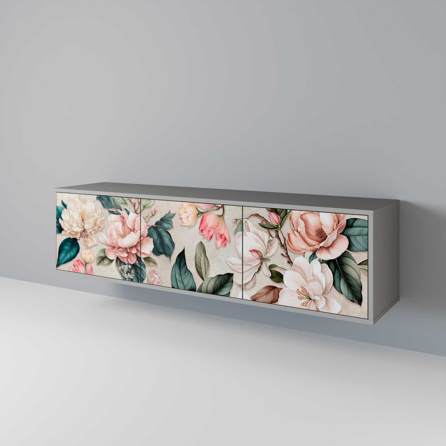 FLORAL GRACE 3-dörrars TV-bänk i grå finish