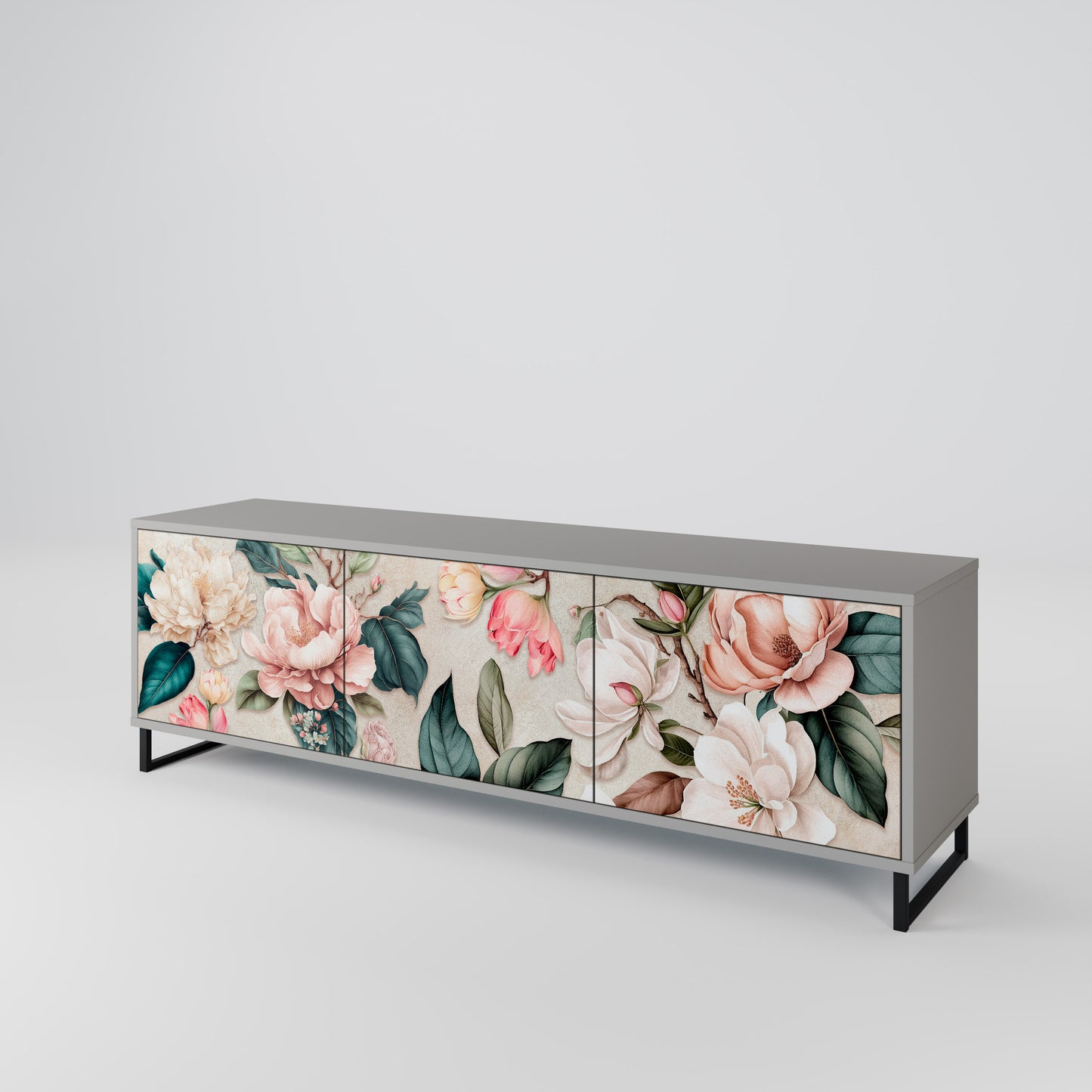 FLORAL GRACE 3-dörrars TV-bänk i grå finish