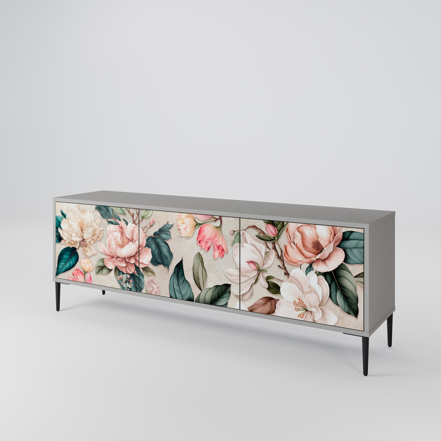 FLORAL GRACE 3-dörrars TV-bänk i grå finish