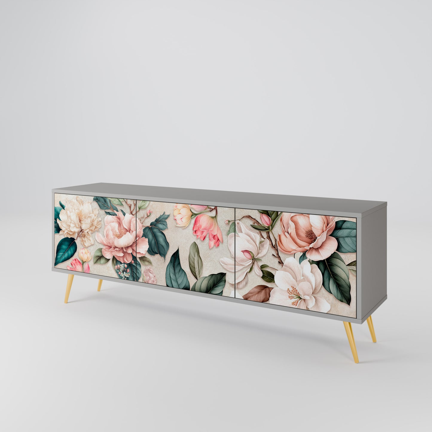 FLORAL GRACE 3-dörrars TV-bänk i grå finish
