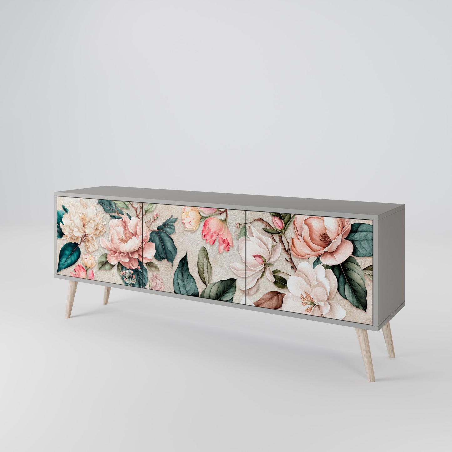 FLORAL GRACE 3-dörrars TV-bänk i grå finish