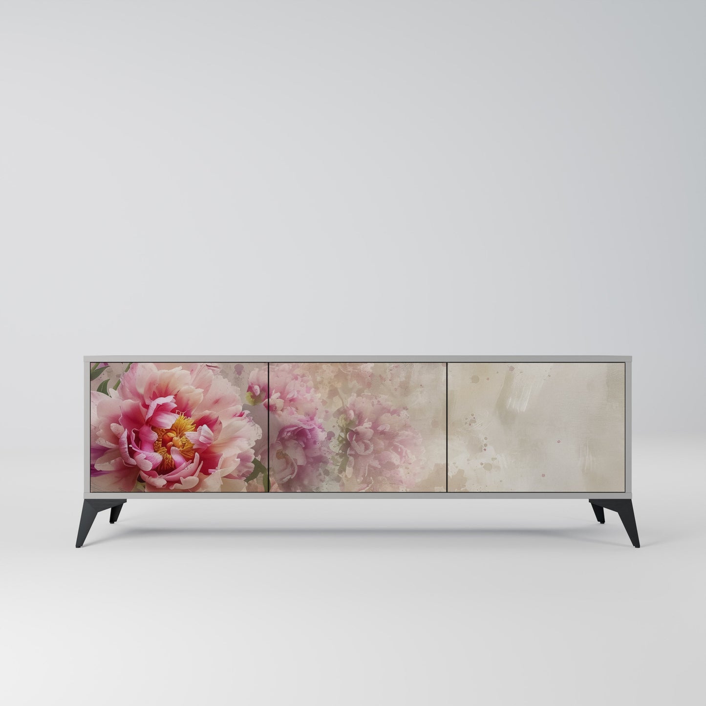 PEONY WHISPER 3-Door TV Stand in Grey Finish