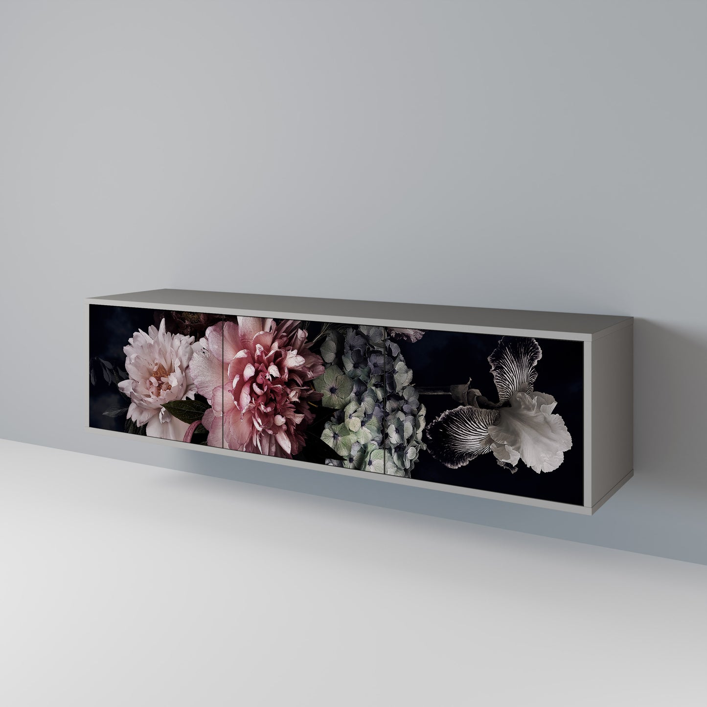 PURE BLOSSOM 3-dörrars TV-bänk i grå finish