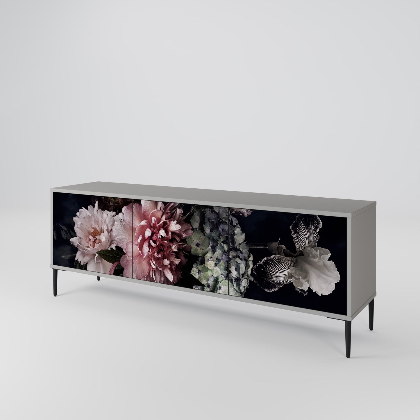 PURE BLOSSOM 3-dörrars TV-bänk i grå finish