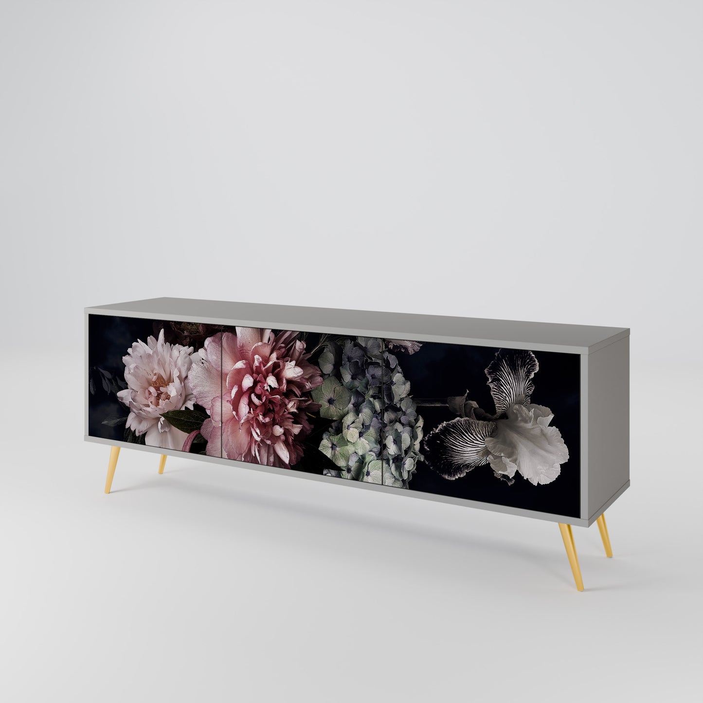 PURE BLOSSOM 3-dörrars TV-bänk i grå finish