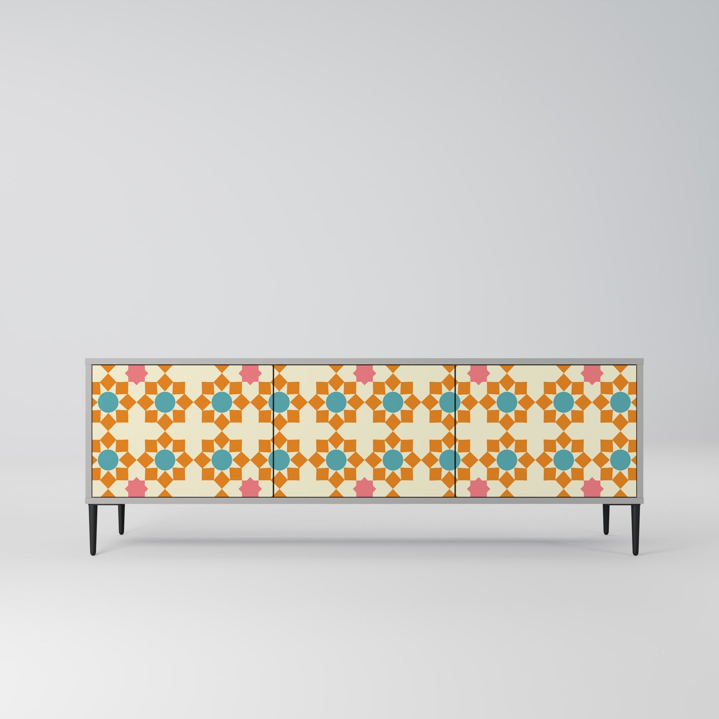 BLOMMAD DECOR 3-dörrars TV-bänk i grå finish