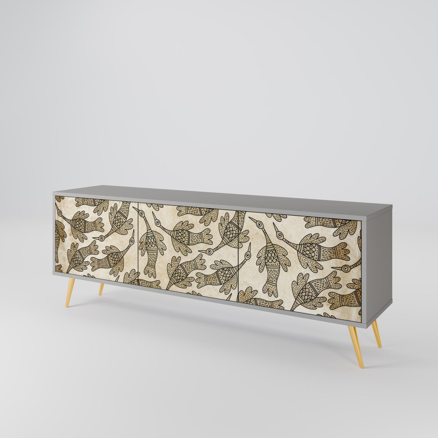 ALMONDINE SONGBIRD 3-Door TV Stand in Grey Finish