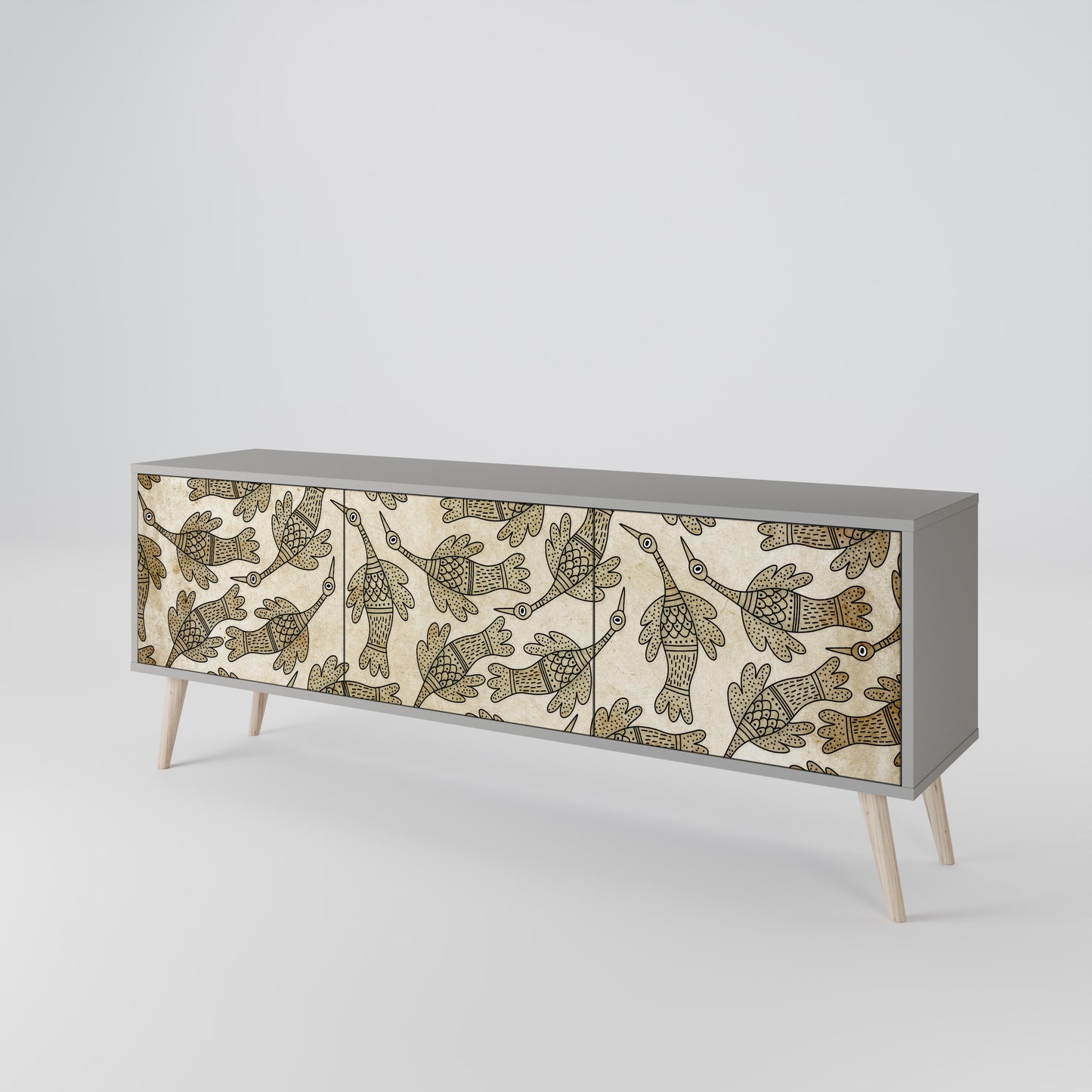 ALMONDINE SONGBIRD 3-Door TV Stand in Grey Finish