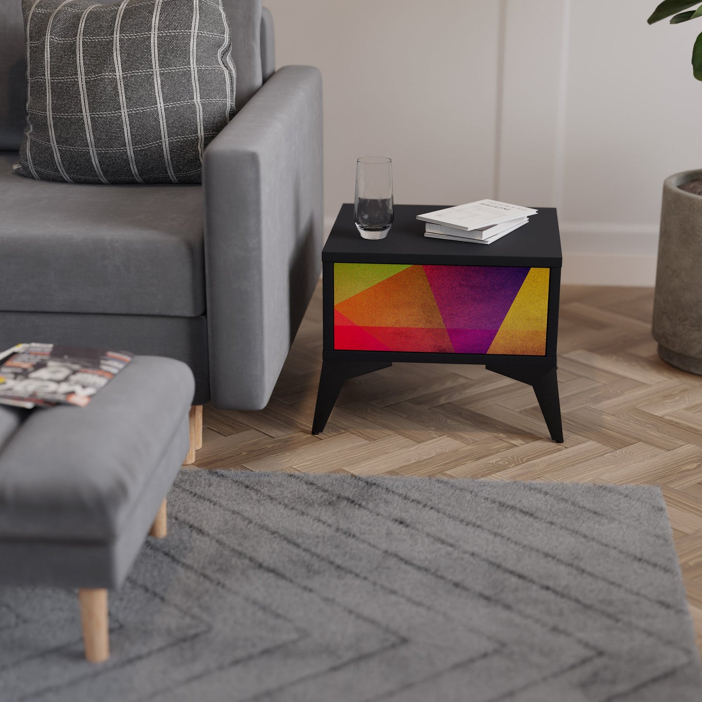 VIVID GEOMETRIE Nattduksbord i svart finish